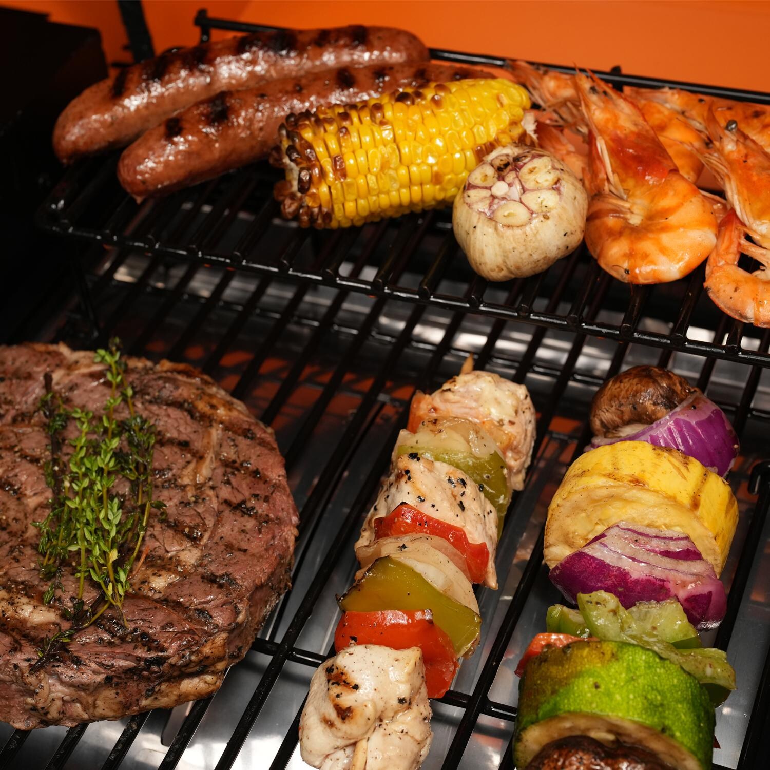 ASMOKE AS350-Vibrant Orange Portable Wood Pellet Grill & Smoker - Meat & Veggies On The Grill thumbnail