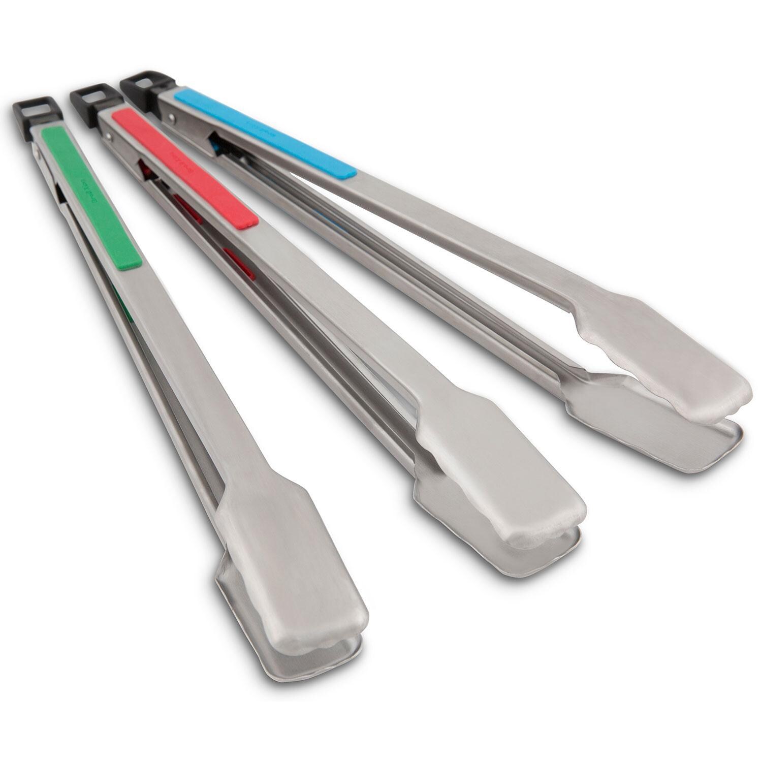 Broil King 64312 3 Pack Colored Grilling Tongs - Angled - White Background thumbnail