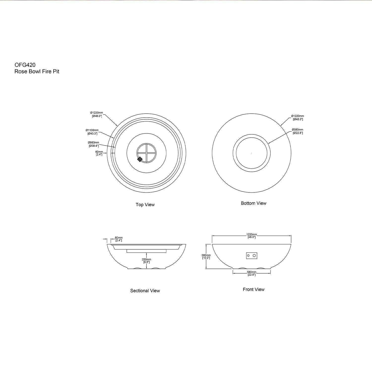Elementi OFG420DG-LP Rose Bowl 48-in Liquid Propane Concrete Fire Pit in Dark Grey - Features - Detail thumbnail