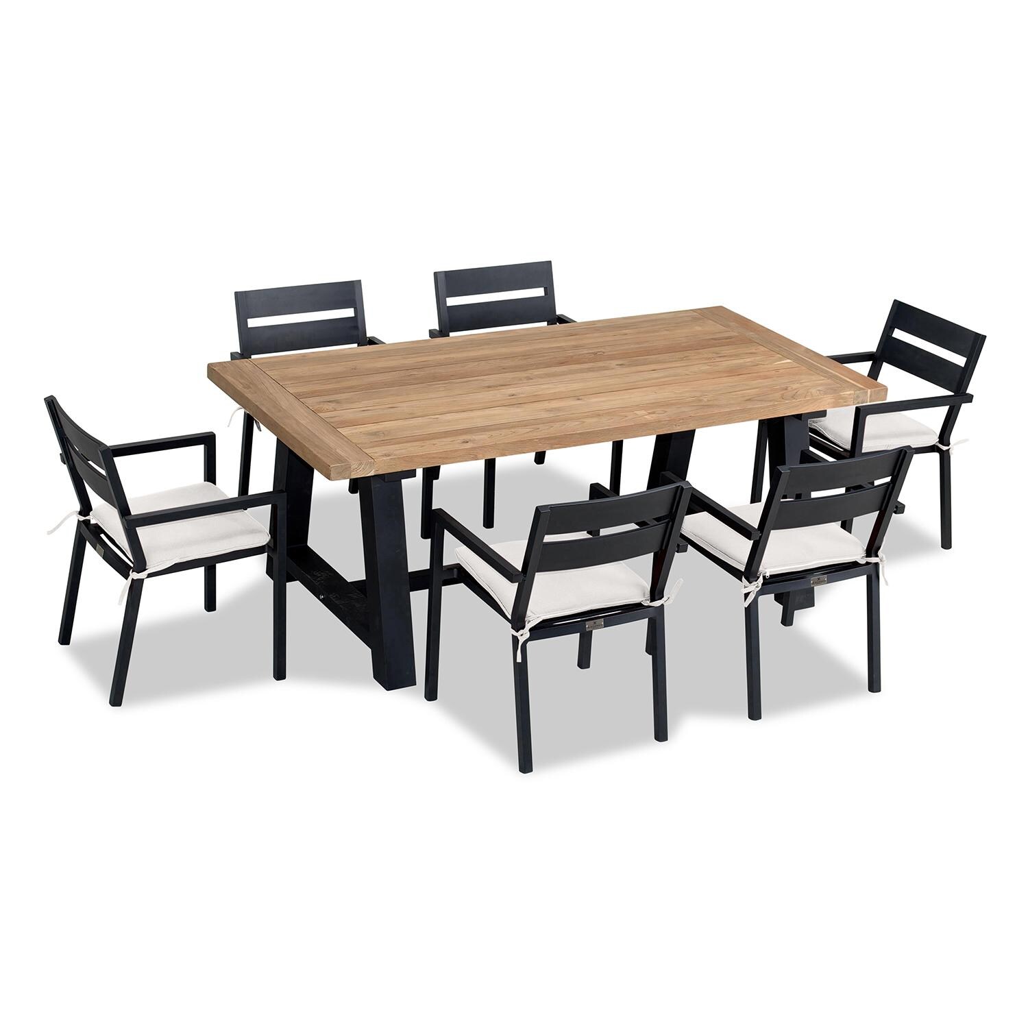 Calm Bay Mill 7 Pc Reclaimed Teak Dining Set in Black/Canvas Natural by Lakeview - White Background thumbnail