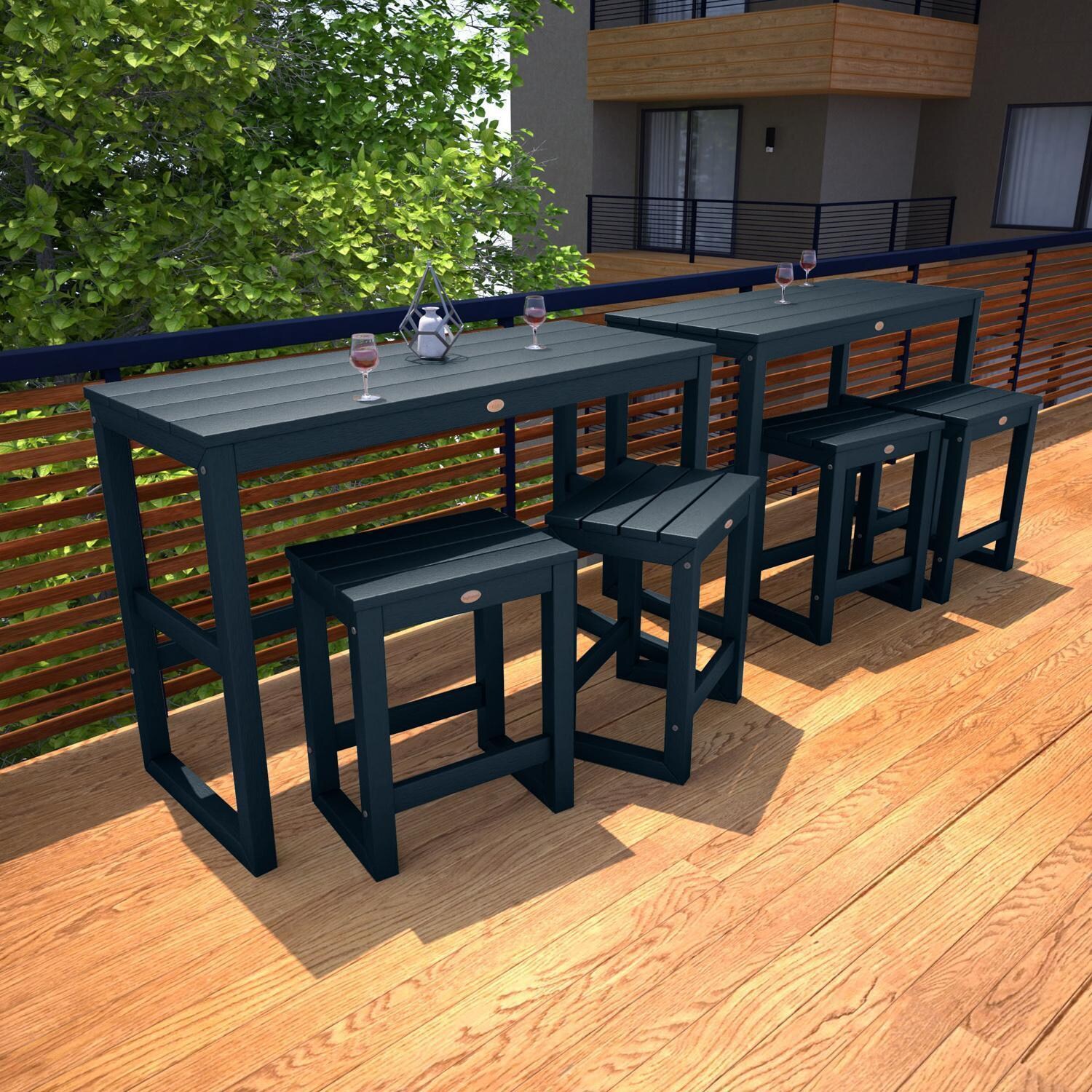 Lakeview Audubon 6 Pc Recycled Plastic Counter Height Balcony Dining Bar Set in Federal Blue - On Patio - Long - Lifestyle thumbnail
