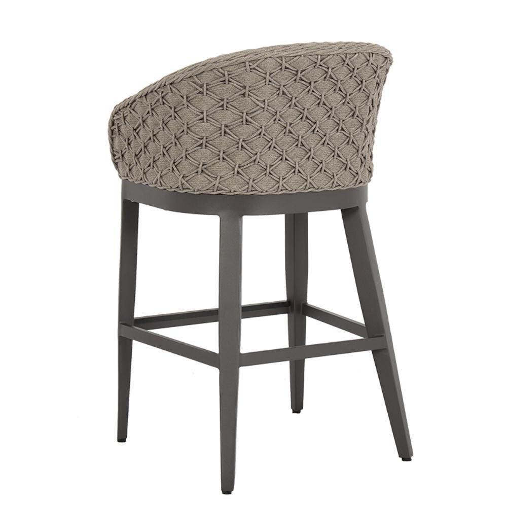 Sunset West - 4501-7B-57005 - Marbella Rope & Aluminum Patio Barstool W/ Sunbrella Echo Ash Cushion - Rear View - White Background thumbnail