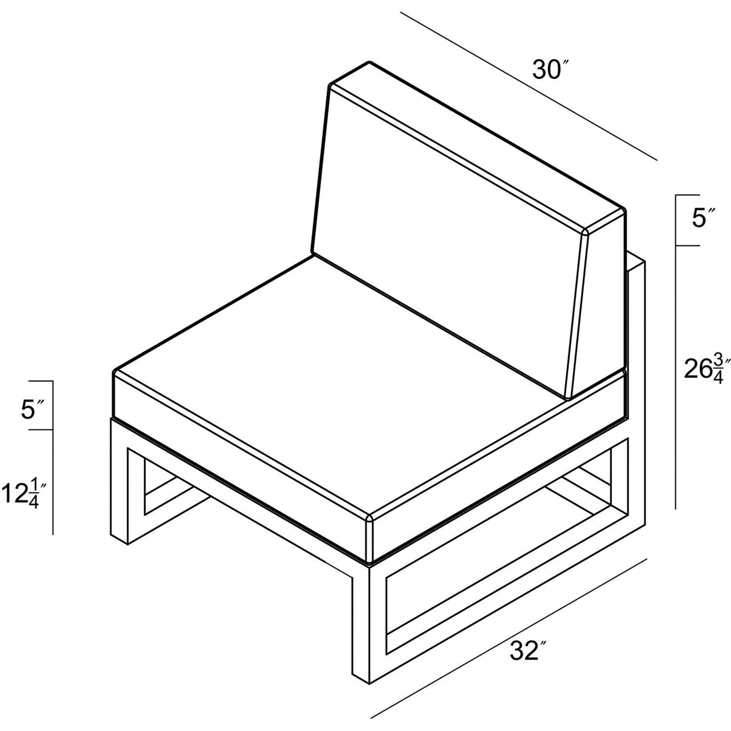 Lakeview  MSTYCV-BK-MS-CS Misty Cove Aluminum Middle Club Chair in Black w/Cast Silver Cushions by Lakeview Outdoor Designs - Line Drawing - Dimensional thumbnail
