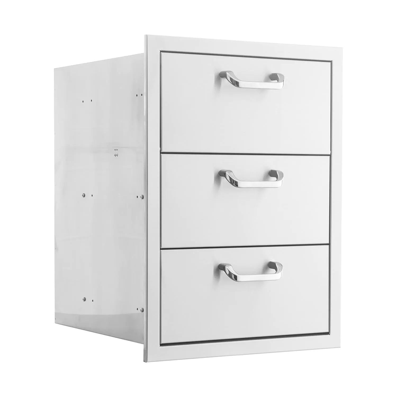 BBQGuys Signature 16-in Contempo/Traditional Stainless Steel Double Access Drawer w/ Paper Towel Dispenser - Traditional Handles - Angled - White Background thumbnail