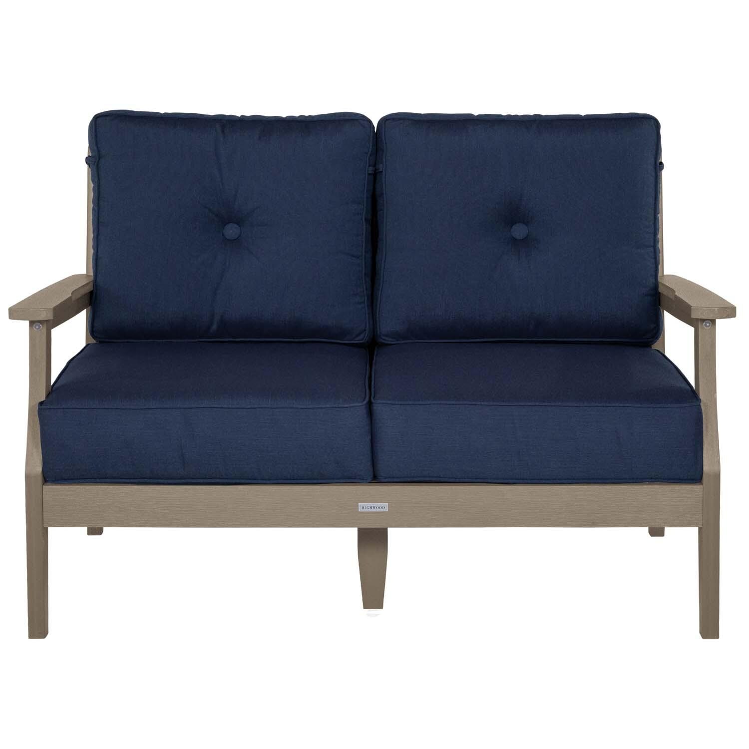 Blushing Bay 2 Person Recycled Plastic Loveseat in Spectrum Indigo/Woodland Brown by Lakeview Outdoor Designs - White Background thumbnail
