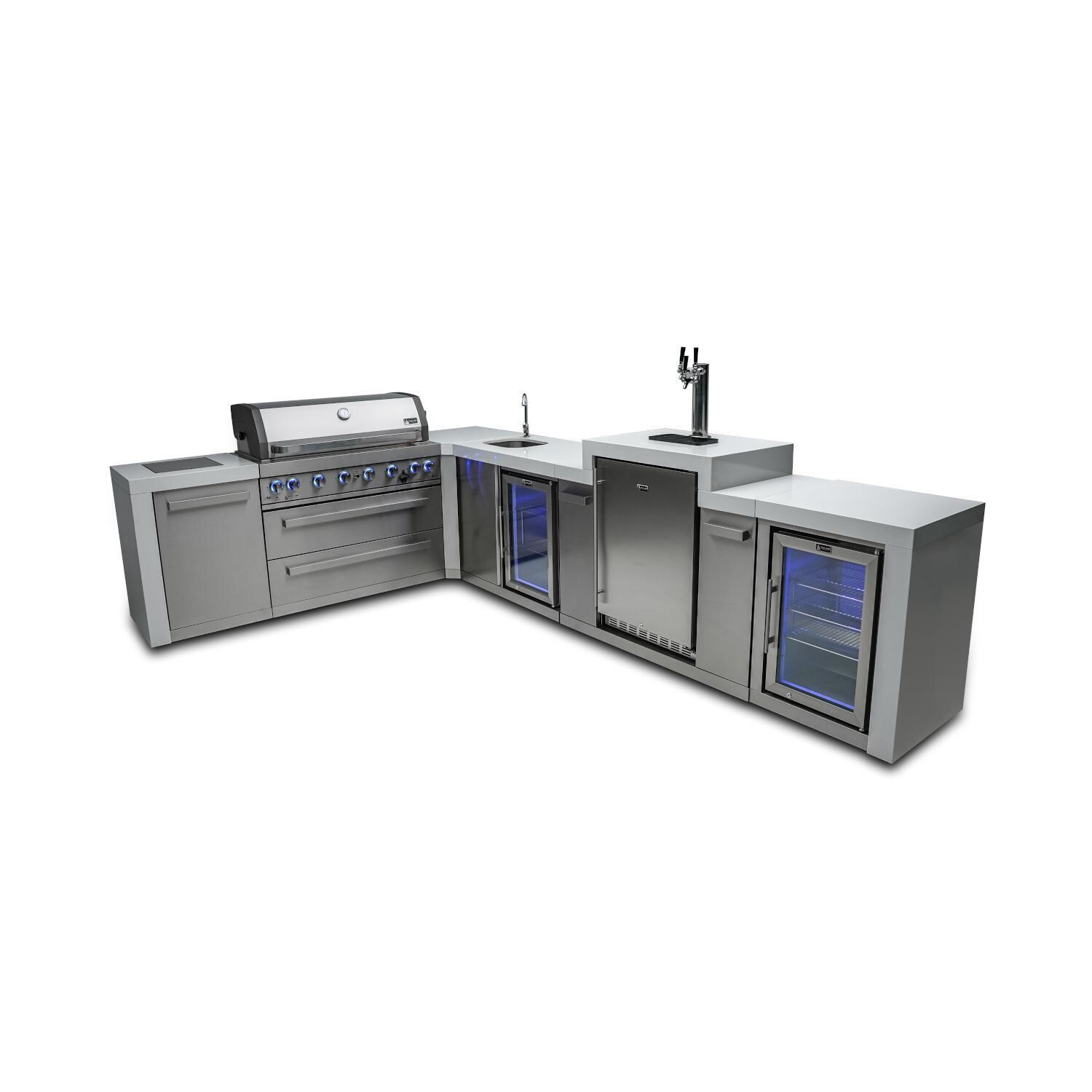 Mont Alpi 805 Deluxe Natural Gas Island w/ 90 Degree Corner, Kegerator, Beverage Center & Fridge Cabinet (Ships Propane w/ Conversion Kit) - Island - White Background thumbnail