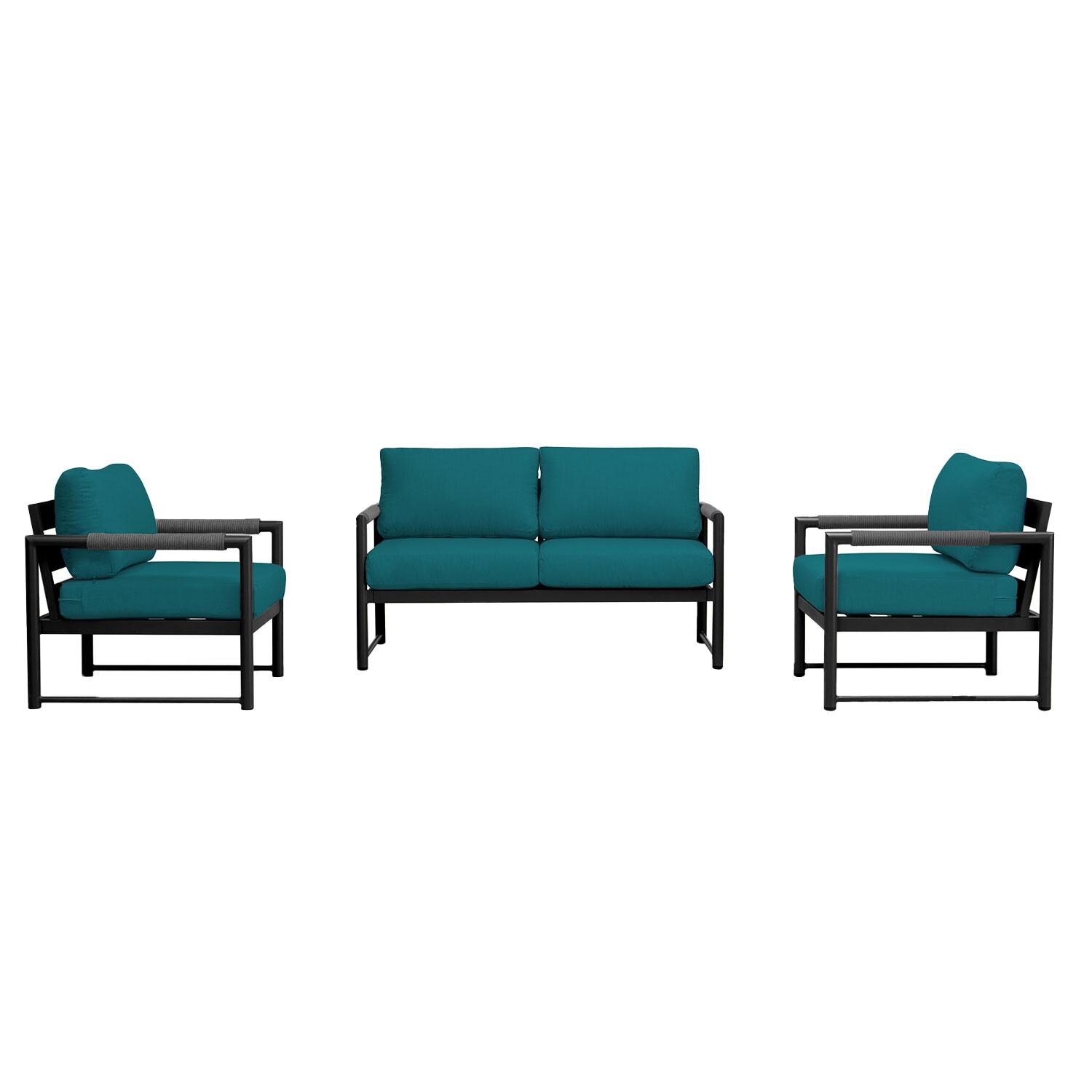 Lakeview AVEBAY-BK-CO-SET120-PC Avenue Bay Black/Carbon 3 Pc Loveseat Set - Spectrum Peacock - Display - White Background thumbnail