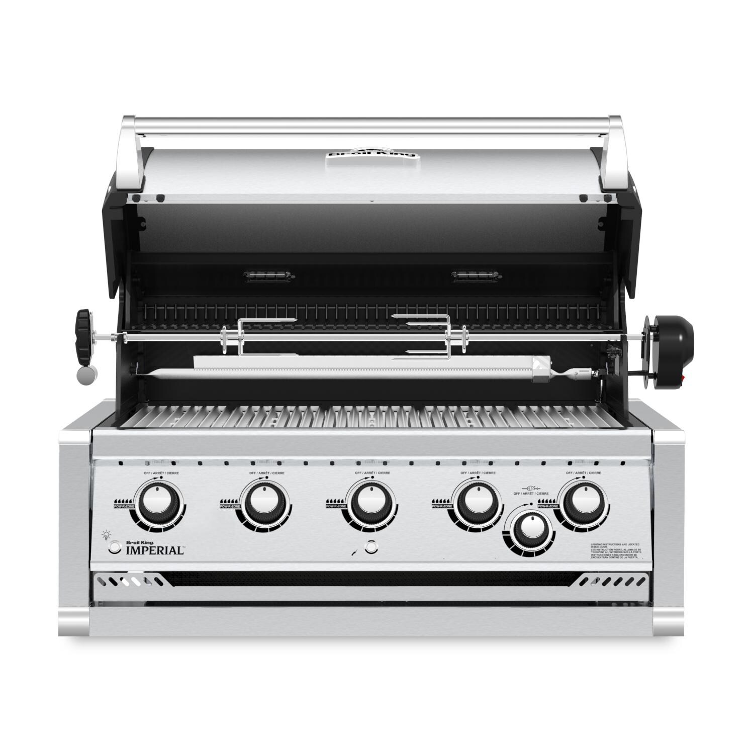 Broil King 958074 Imperial S 570 5-Burner Built-In Propane Gas Grill With Rotisserie - Stainless Steel - Open View thumbnail