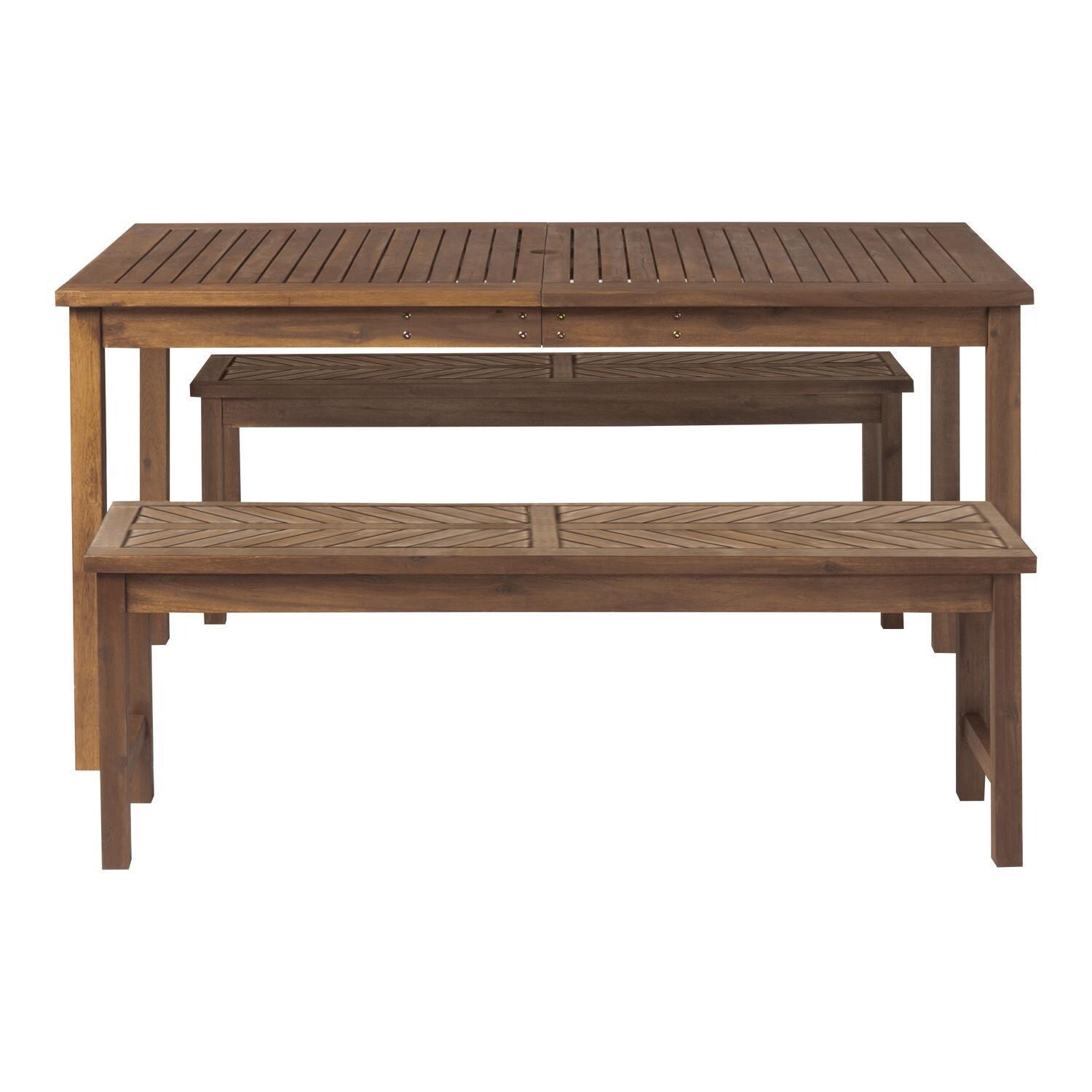 Ultimate Patio Wishlake 3 Piece Acacia Patio Dining Set W/ 60 X 32 Inch Rectangular Table - Dark Brown - Front View thumbnail