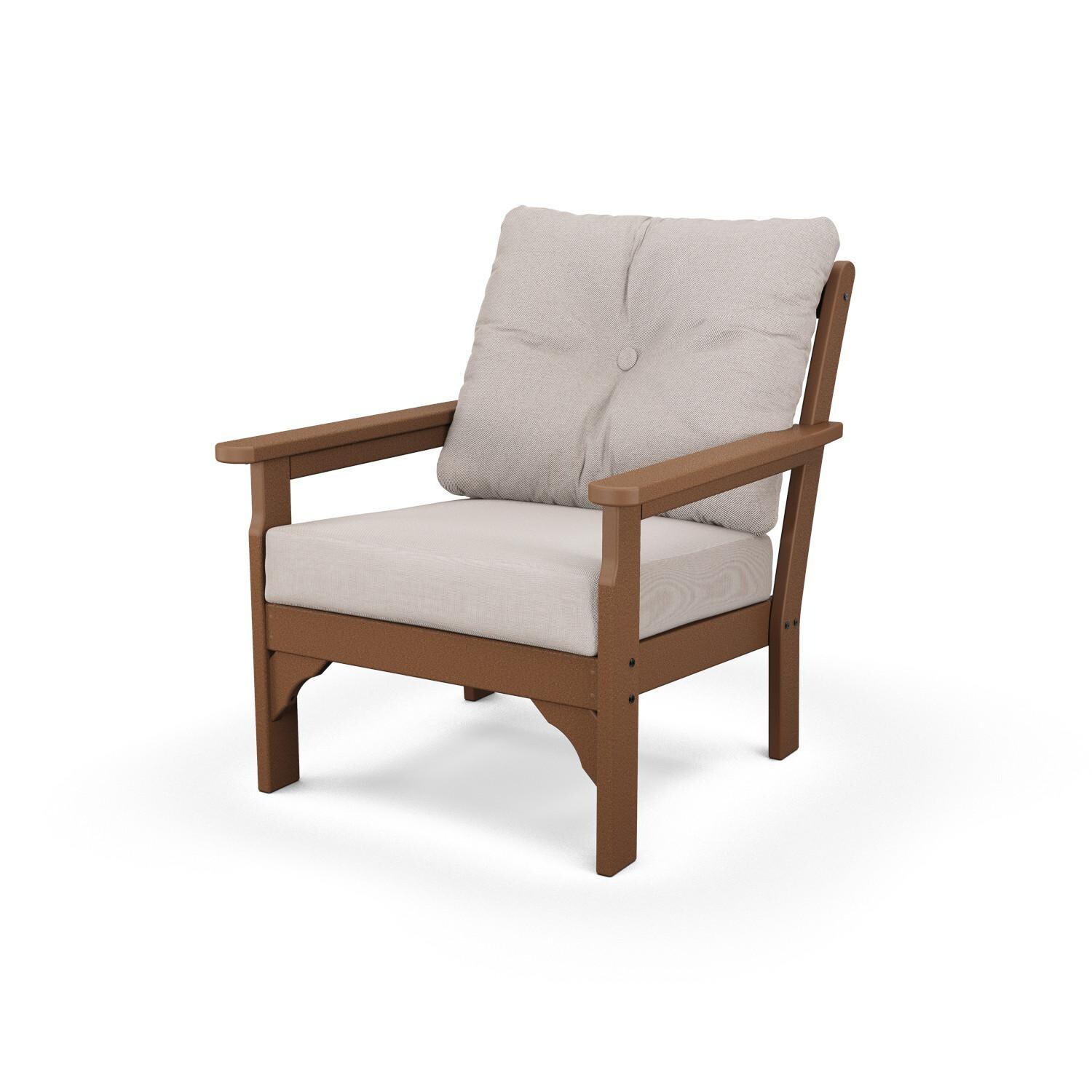 Vineyard Recycled Plastic Club Chair in Teak/Dune Burlap by POLYWOOD