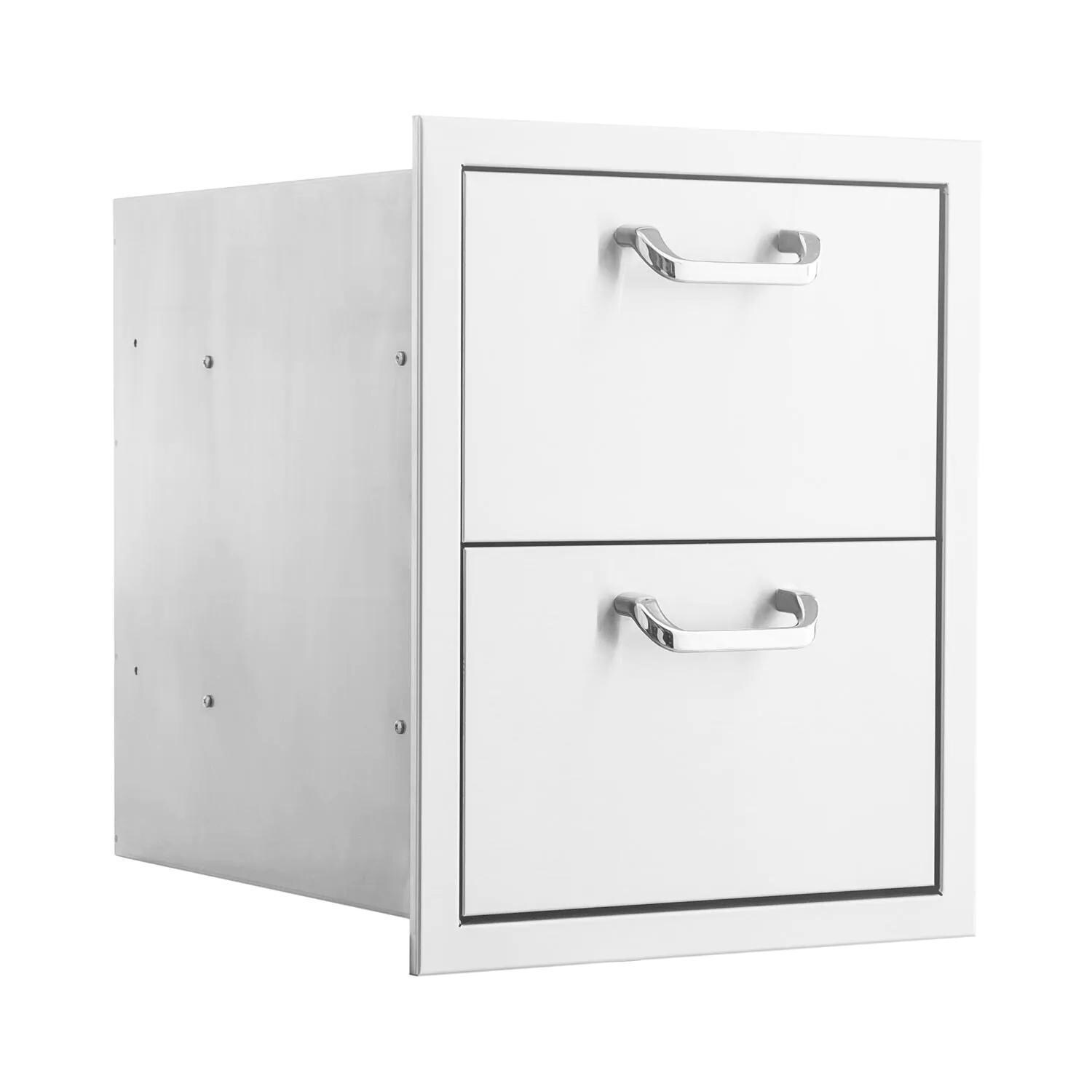 BBQGuys Signature 16-Inch Stainless Steel Double Access Drawer - Angled View - White Background thumbnail