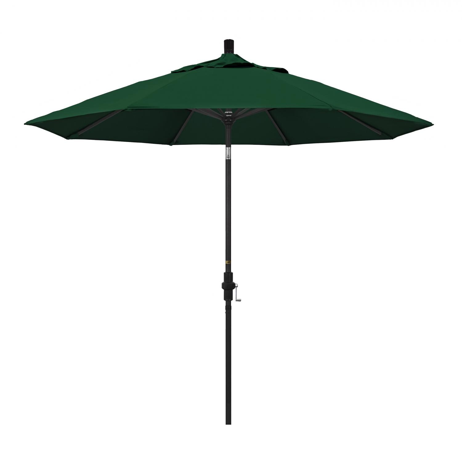 California Umbrella 9 Ft Octagonal Aluminum Collar Tilt Patio Umbrella W/ Crank Lift & Aluminum Ribs - Stone Black Frame / Sunbrella Canvas Forest Green Canopy thumbnail