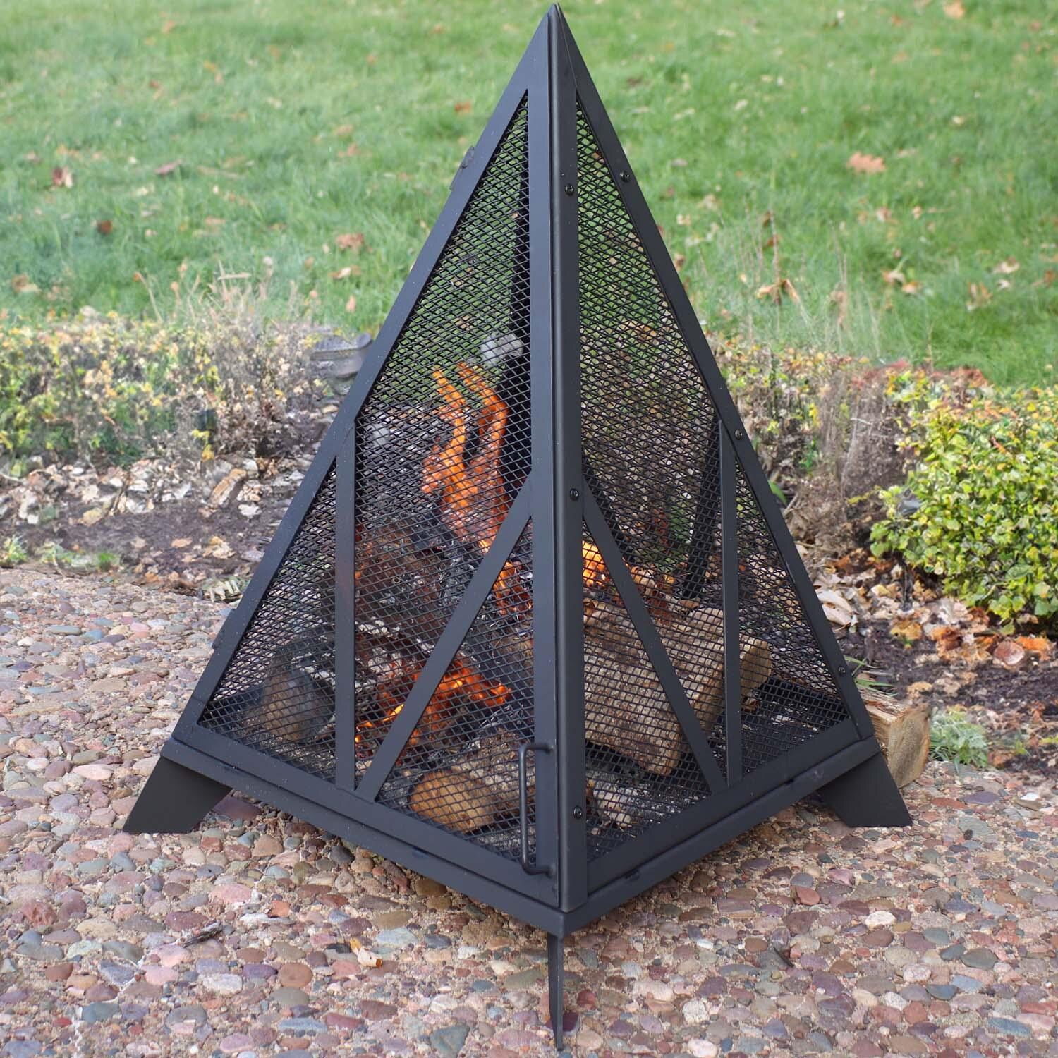 25 Inch Pyramid Steel Wood Burning Fire Pit in Black By Ultimate Patio - Lifestyle thumbnail