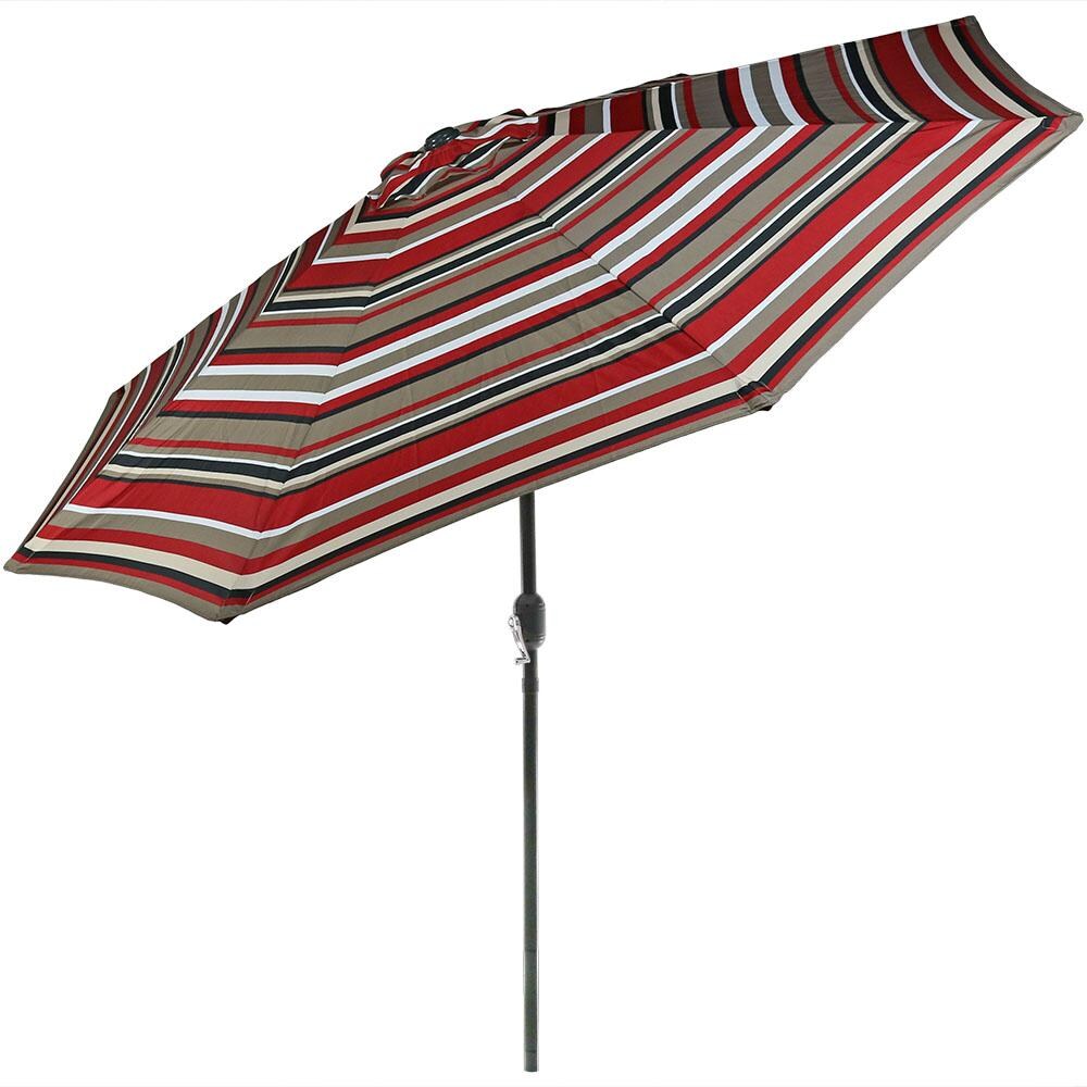 Sunnydaze 9 Ft. Octagonal Aluminum Patio Market Umbrella W/ Crank & Tilt - Black Frame & Awning Stripe Polyester Canopy image