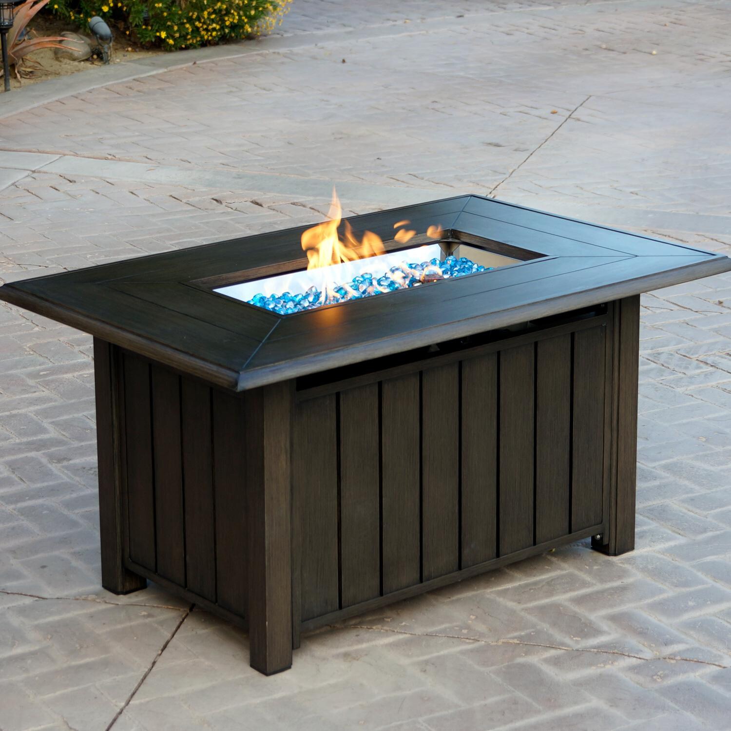 Brooklyn 50 Inch Rectangular Cast Aluminum Propane Fire Pit Table in Multi Brown by Darlee
