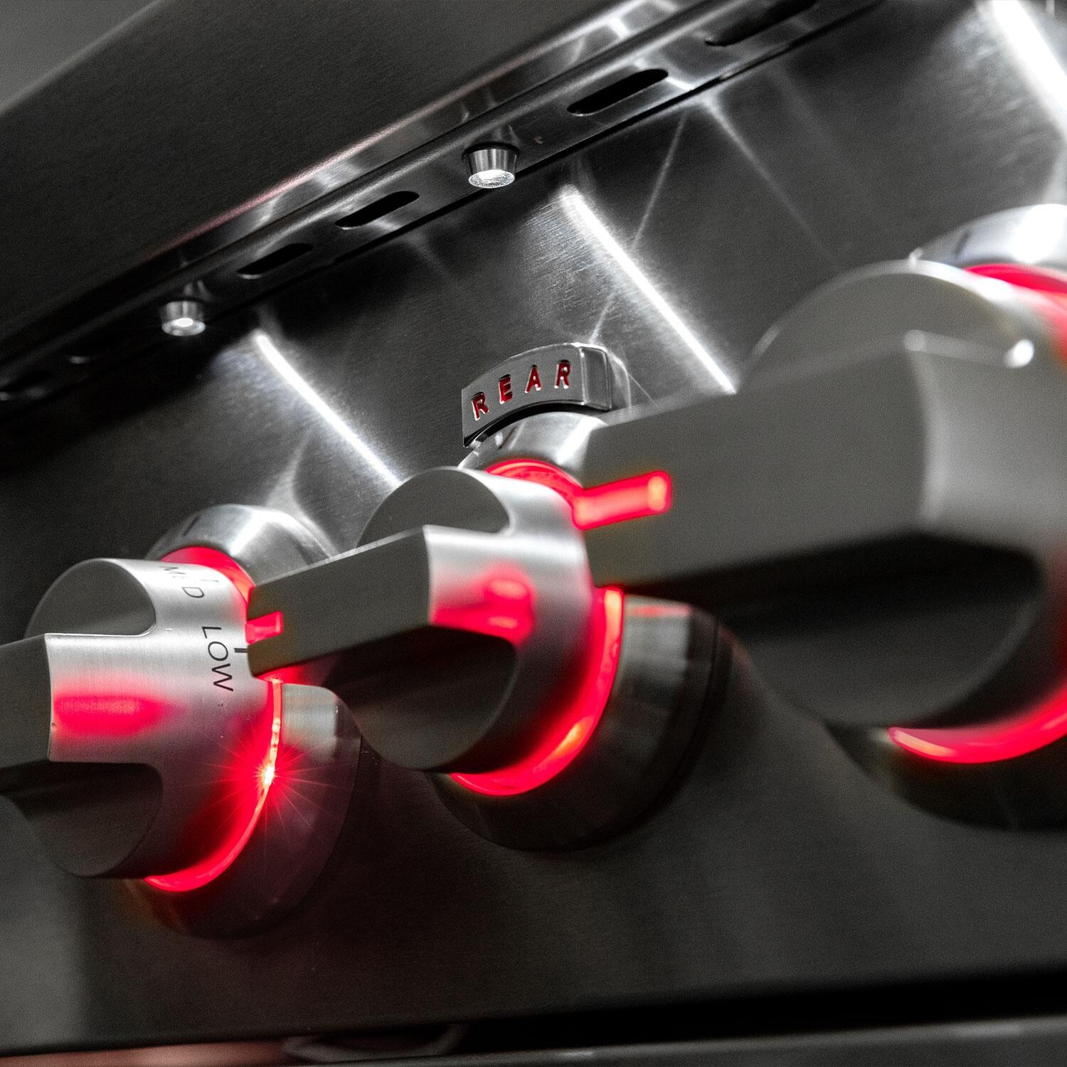 Summerset TRLPRO32L TRL Pro 32-in 3 Burner Built-In Propane Gas Grill w/ Rear Infrared Burner & Rotisserie Kit - Red LED Lights - Rear Burner On - Detail