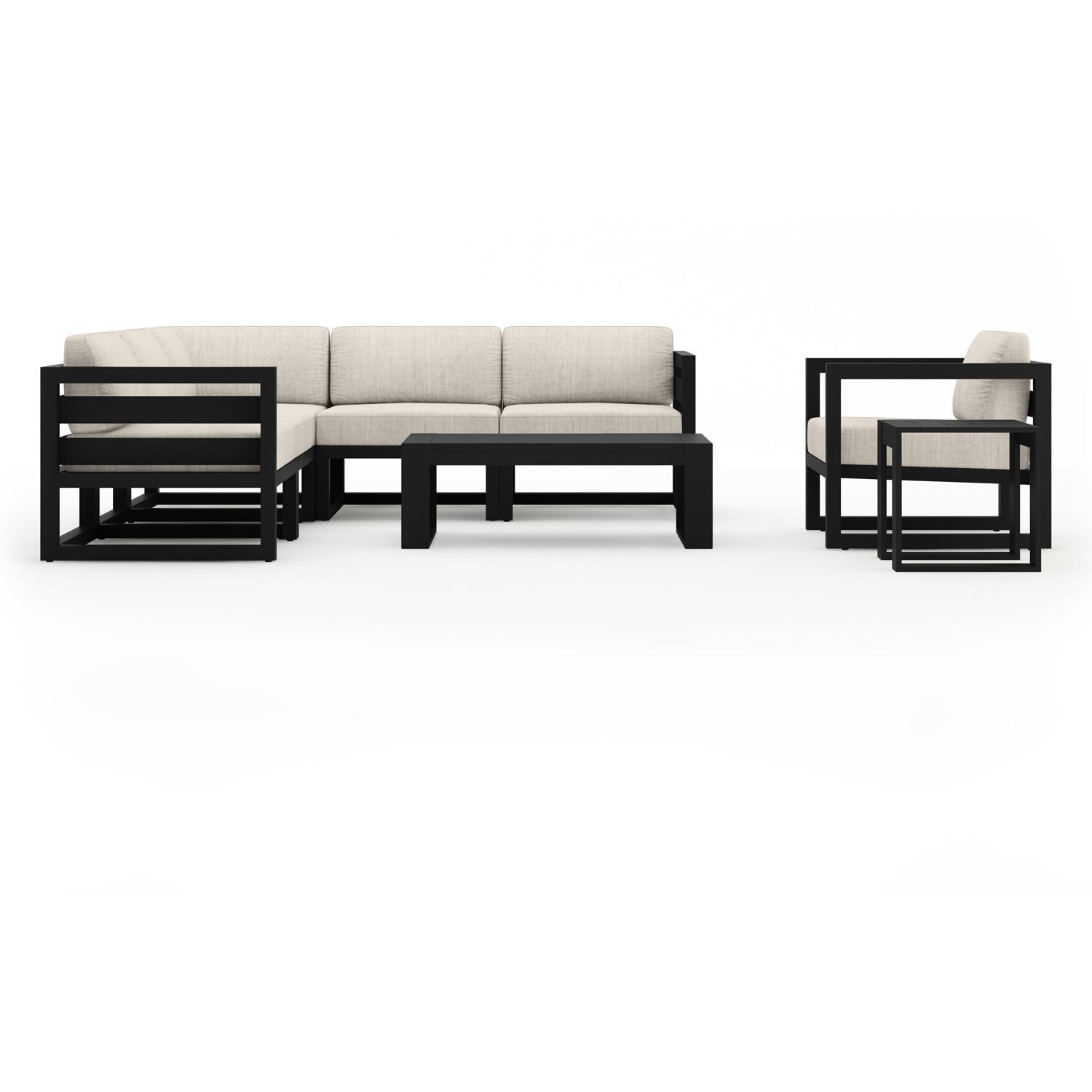 Lakeview MSTYCV-BK-8SEC-CS Misty Cove 8 Pc Aluminum Sectional Set in Black w/Coffee Table & Cast Silver Cushions by Lakeview Outdoor Designs - Set - White Background thumbnail