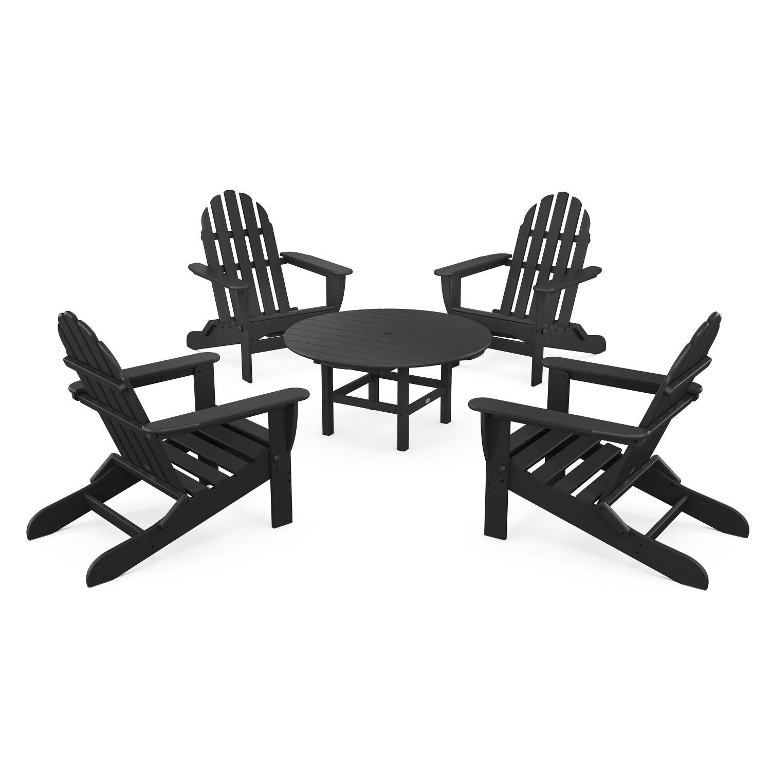 Classic Adirondack 5 Pc Recycled Plastic Seating Set w/ Folding Chairs in Black by POLYWOOD