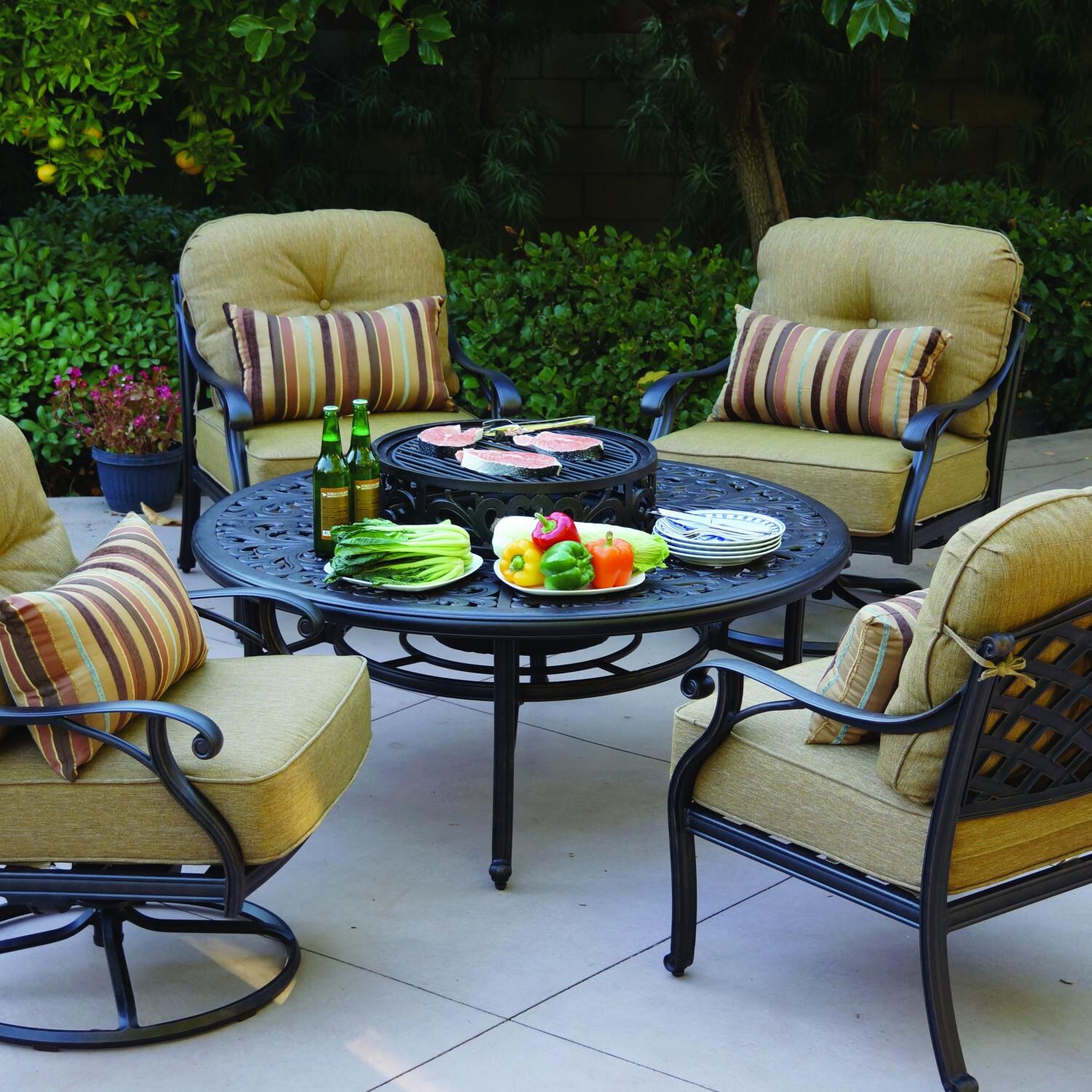 Darlee Nassau 5 Piece Cast Aluminum Patio Fire Pit Conversation Seating Set With 2 Swivel  Darlee Nassau 5 Piece Cast Aluminum Patio Fire Pit Conversation Seating Set With 2 Swivel