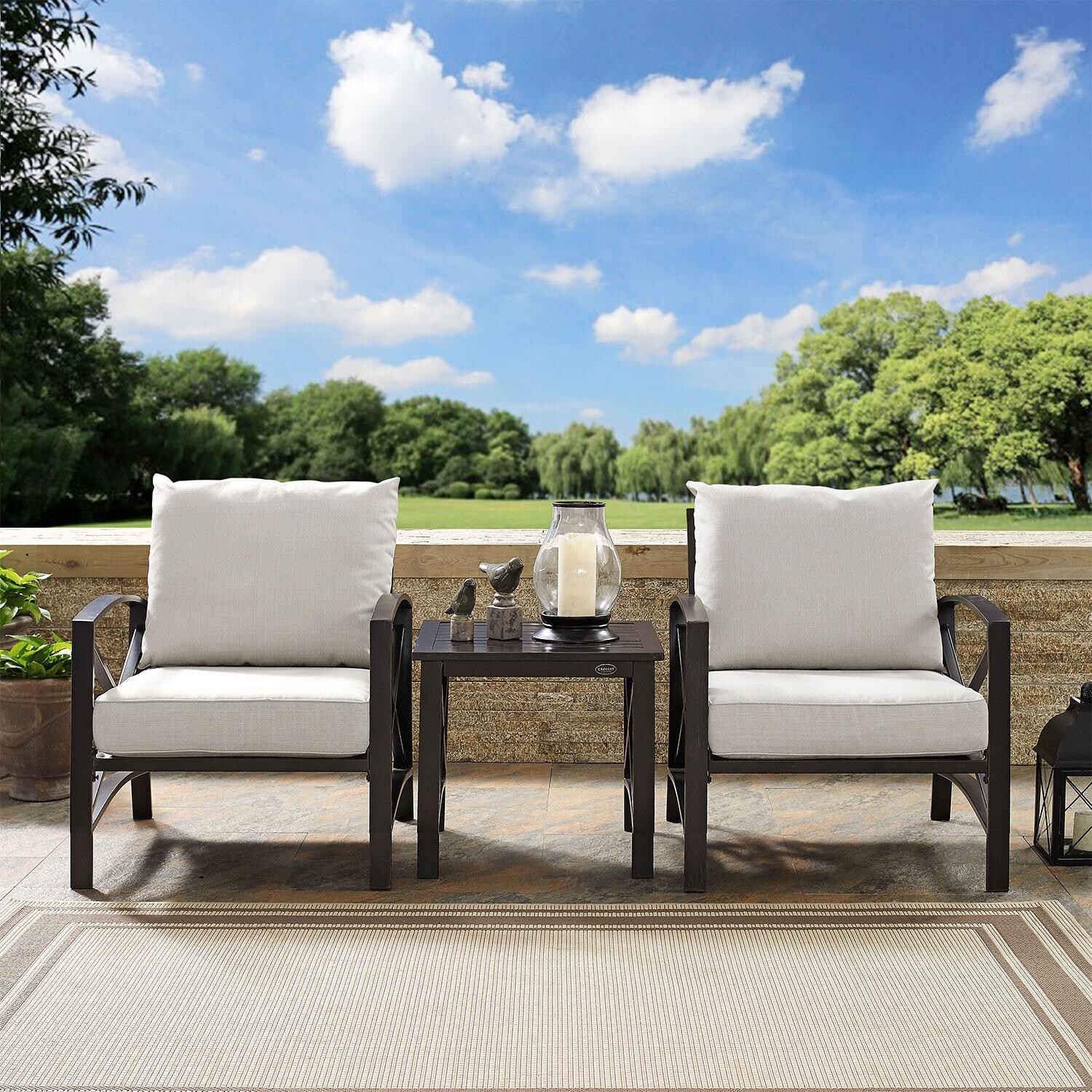 Ultimate Patio UP-82249BZ-OL 3Pc Outdoor Chair Set in Oatmeal - On Patio - Lifestyle thumbnail