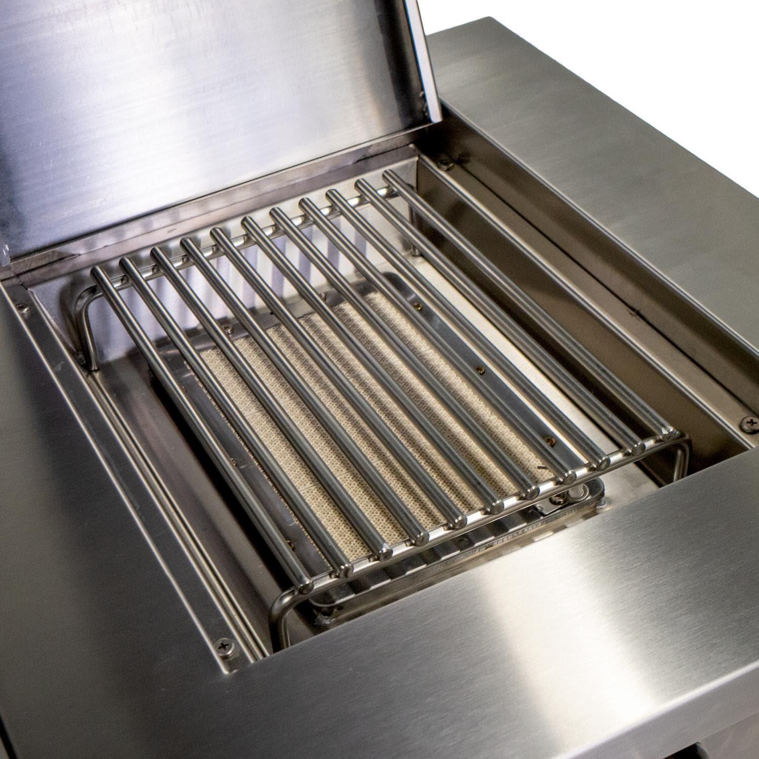 TYTUS TI404MGGLP Ash Stacked Stone 4-Burner Natural Gas Grill Island With Sear Burner & Ice Bucket (Ships as Propane with Conversion Fittings) - Sear Burner Detail thumbnail