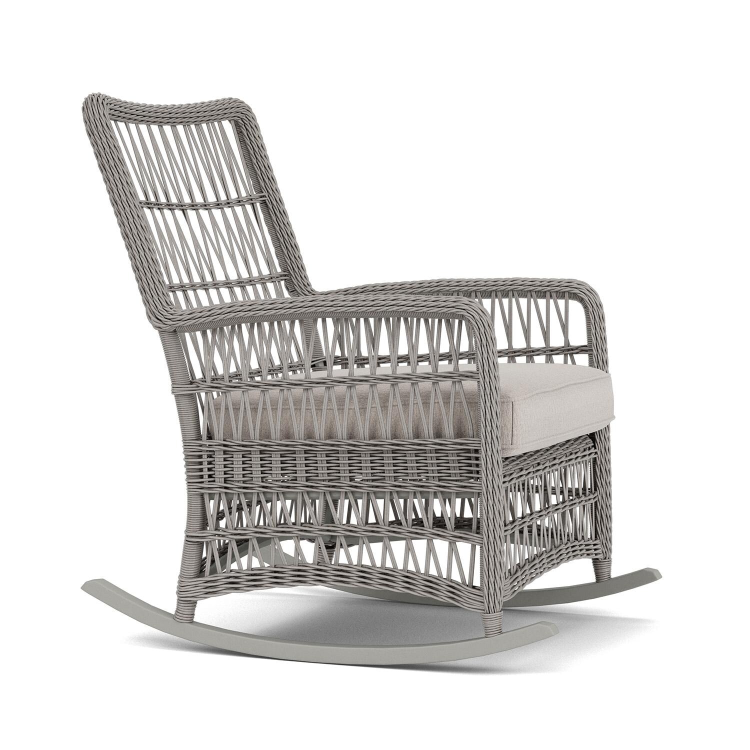 Lloyd Flanders Mackinac High Back Porch Rocker in Putty Finish with Remy Cloud fabric - Right Side thumbnail