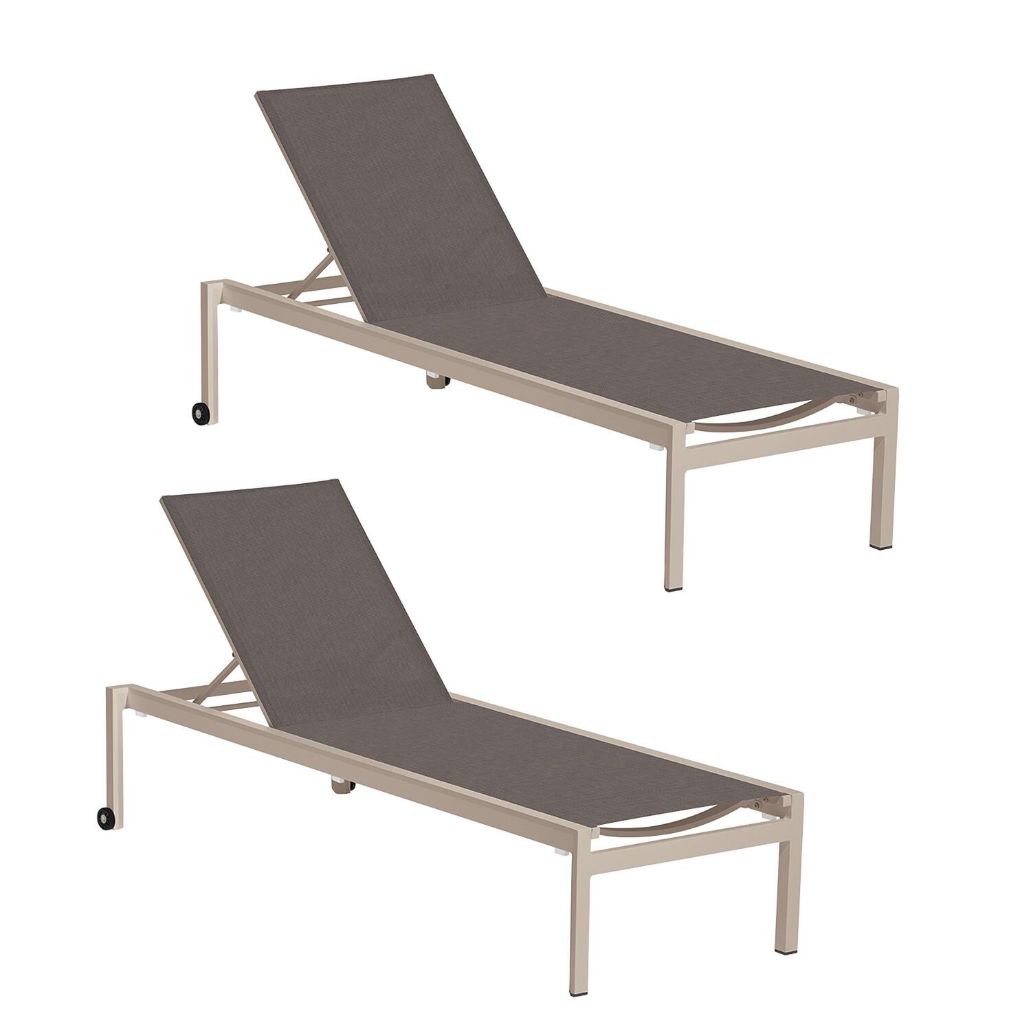 Ven 2 Pc Composite Sling & Aluminum Chaise Lounge in Oyster/Cocoa By Oxford Garden