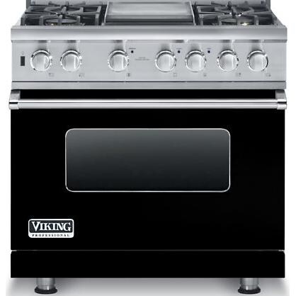 Viking Professional 5 Series 36-Inch 4-Burner Dual Fuel Propane Gas Self Cleaning Range With Griddle - Black - VDSC5364GBKLP thumbnail