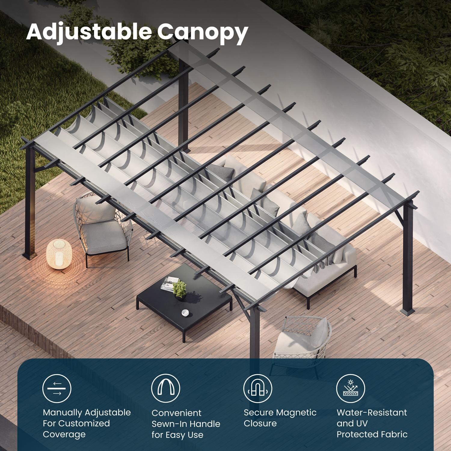 Paragon Outdoor PR16GRYG Florence 11' x 16' Gray Pergola w/ Gray Canopy - Adjustable Canopy - Detail thumbnail