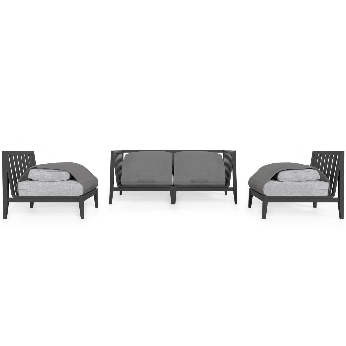 Outer Charcoal Aluminum Outdoor Loveseat with Armless Chairs - 4 Seat W/ OuterShell Cover - Pacific Fog Gray image