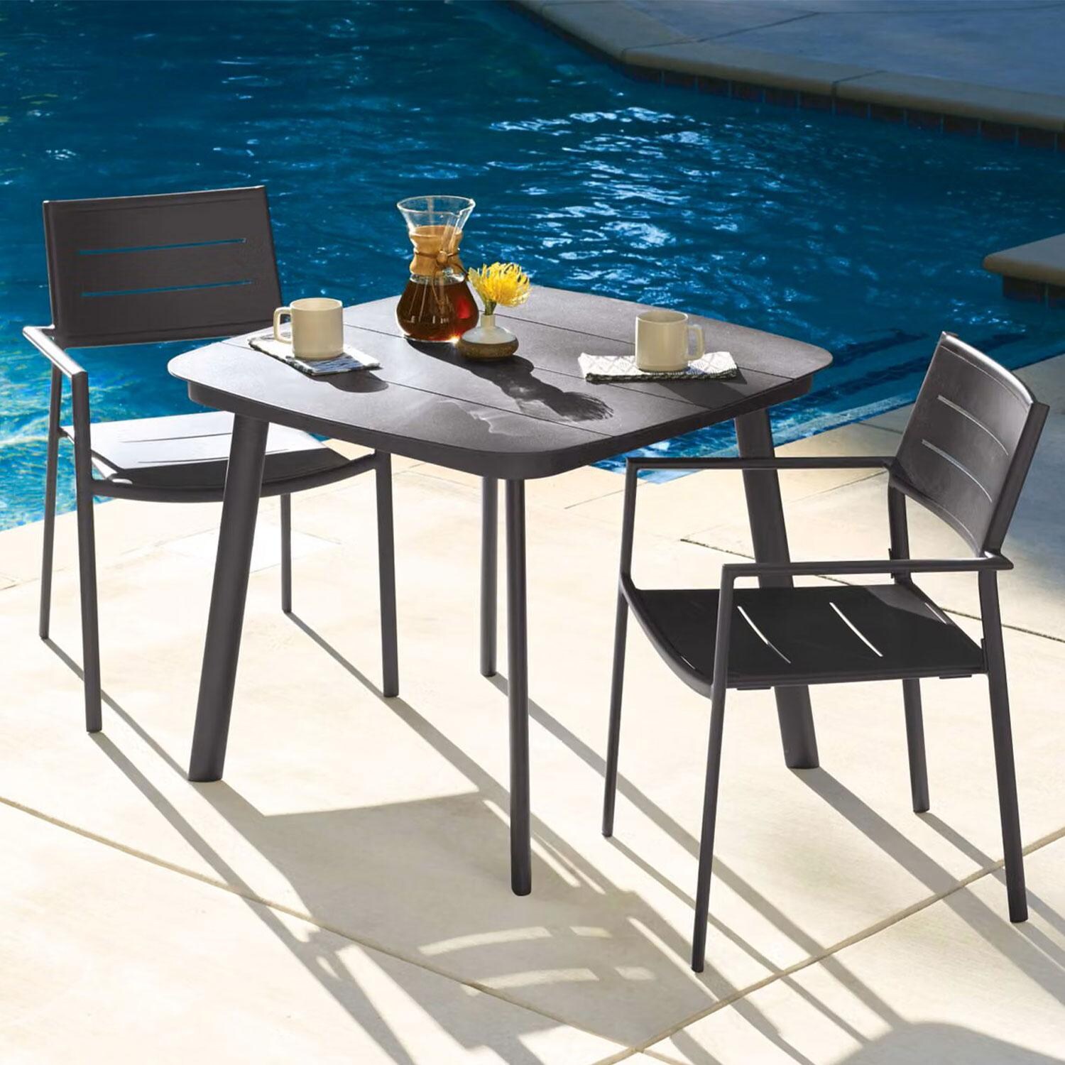 Eiland 3 Pc Powder-Coated Aluminum Dining Set in Carbon By Oxford Garden - Lifestyle thumbnail