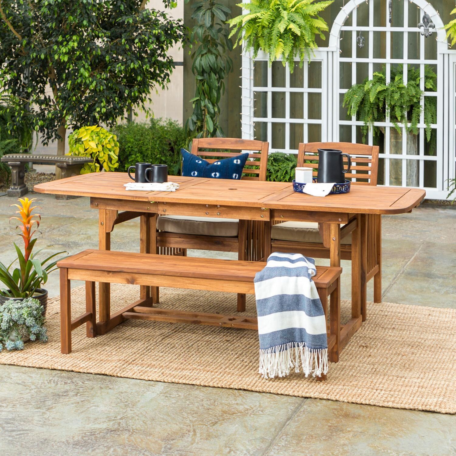 Ultimate Patio Horizon Way 4 Piece Acacia Patio Dining Set W/ 55-79 X 35 Inch Extension Rectangular Table - Brown - Lifestyle thumbnail