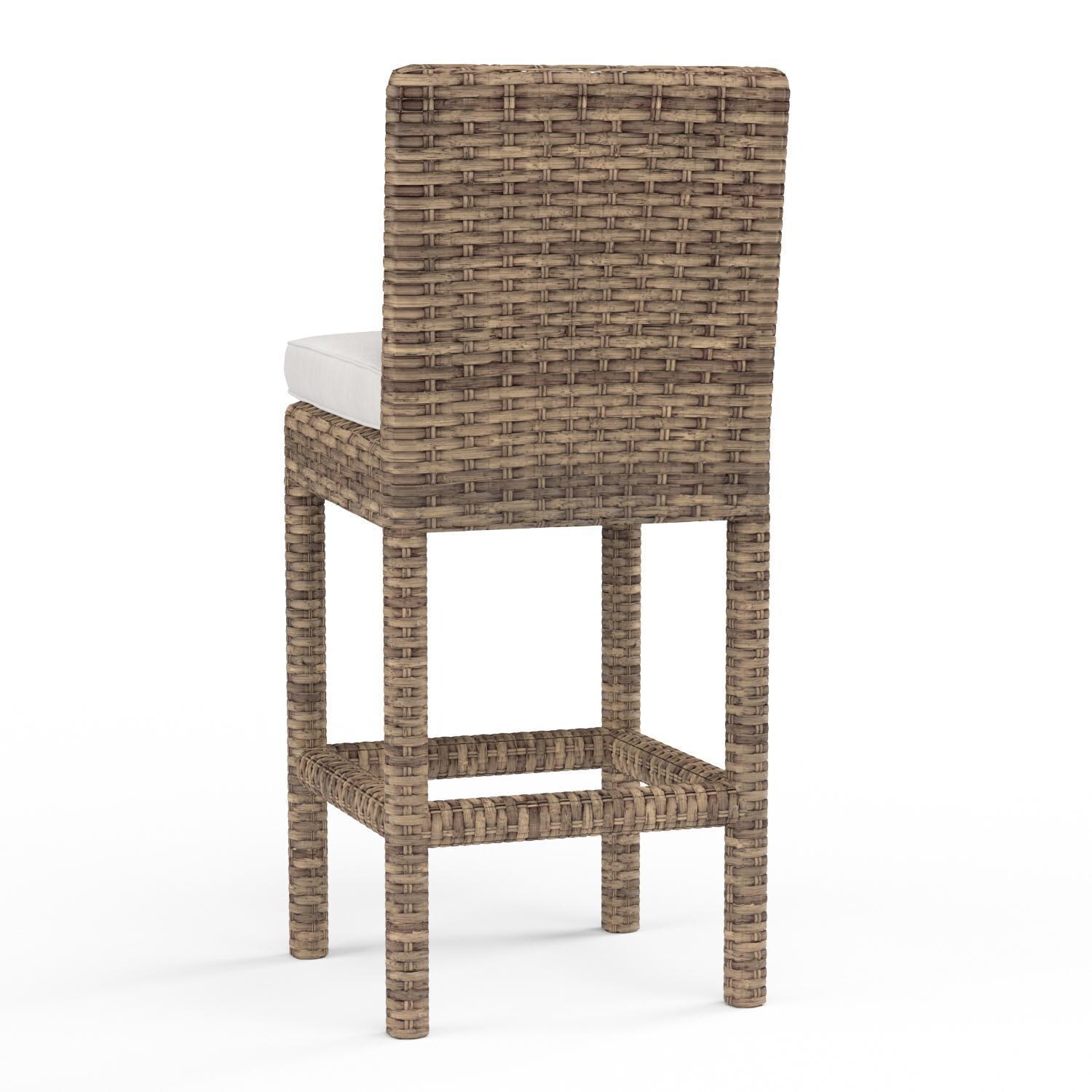 Sunset West - 1701-7C-5492 - Havana Resin Wicker Patio Counter Stool W/ Sunbrella Canvas Flax Cushions - Rear View thumbnail
