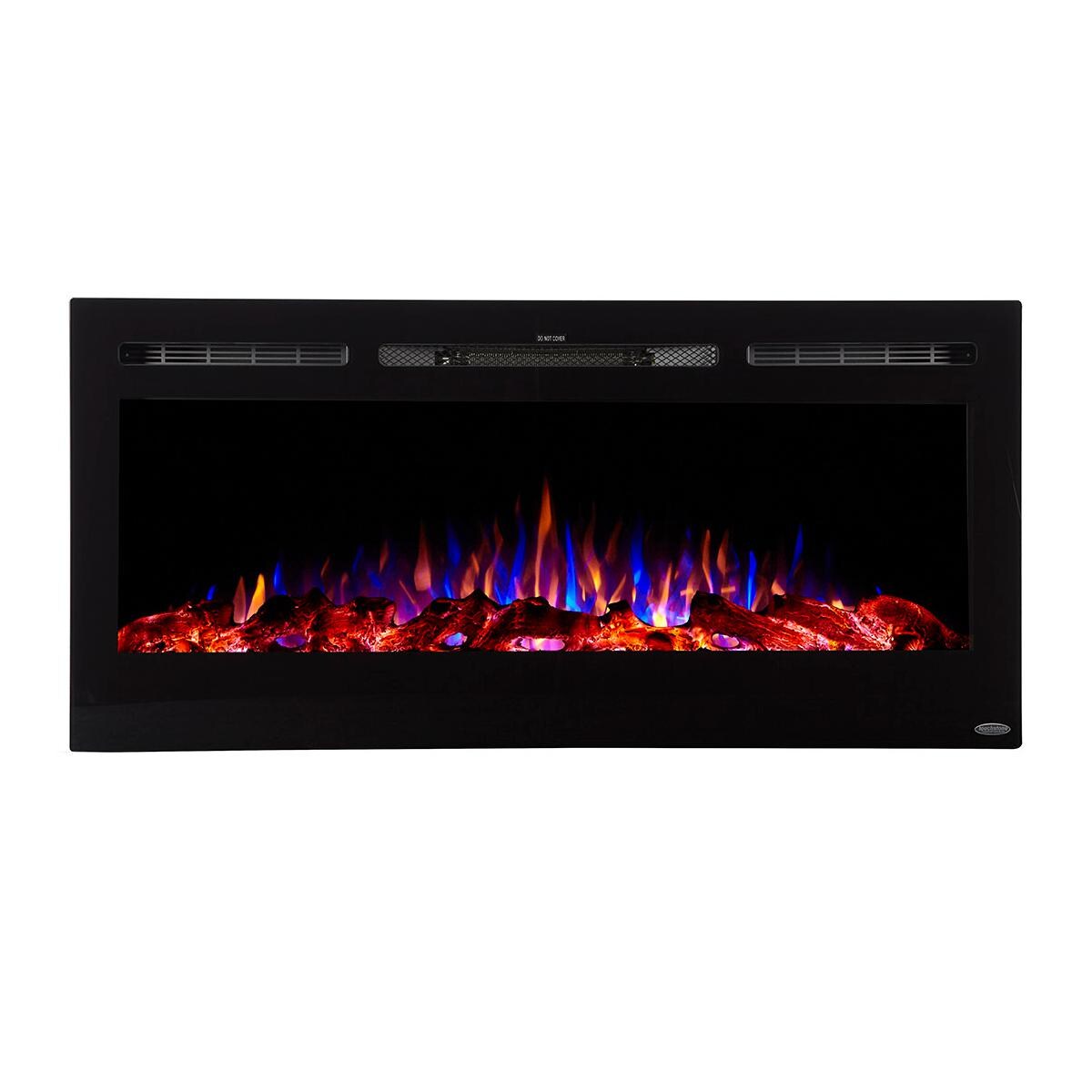Touchstone Home Products Sideline 45-Inch Wall Mount/Flush Mount Electric Fireplace With Black Glass Surround - Logs Yellow Orange Blue thumbnail