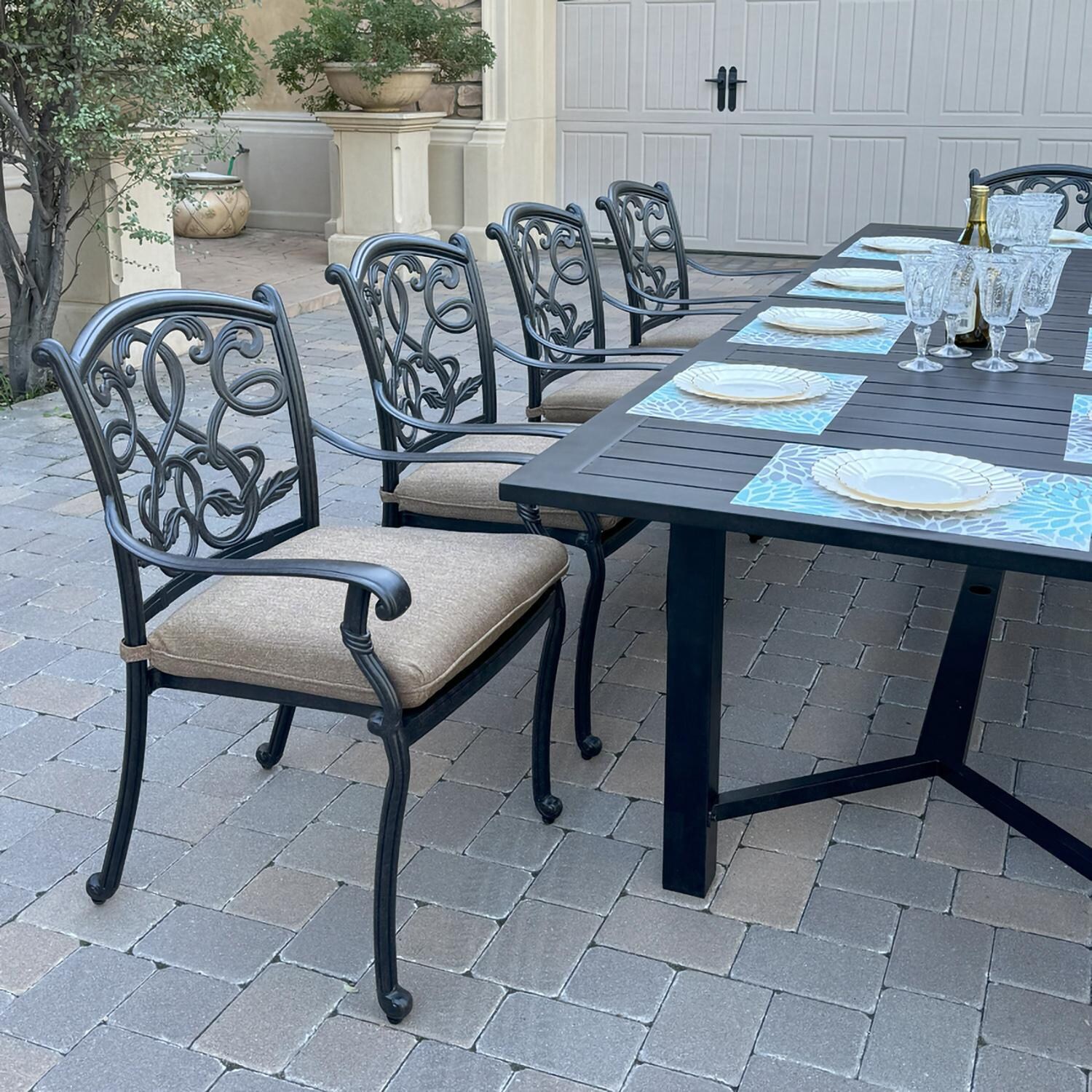 Darlee B/DL2052-11PCD-2350LE Santa Monica 11 Pc Cast Aluminum Dining Set in Antique Bronze - Set Angle - Lifestyle thumbnail