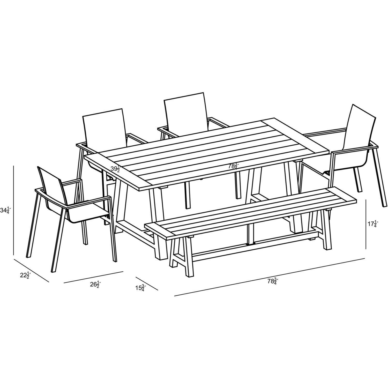 Spring Bay 7 Seat Reclaimed Teak Dining Set w/ Bench - Dimensional thumbnail
