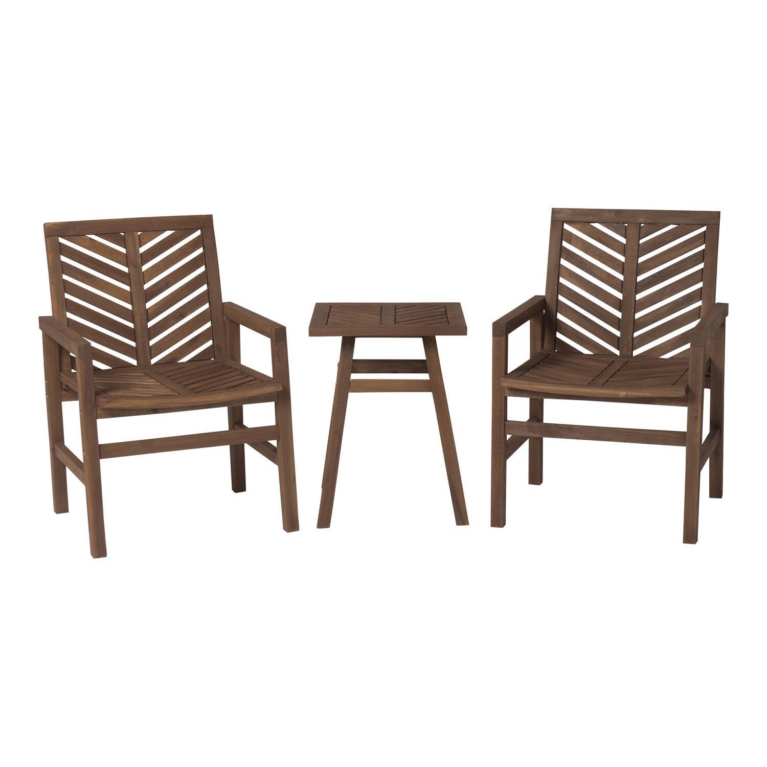 Ultimate Patio Wishlake 3 Piece Acacia Patio Conversation Set W/ 18 Inch Square End Table - Dark Brown - Front View thumbnail