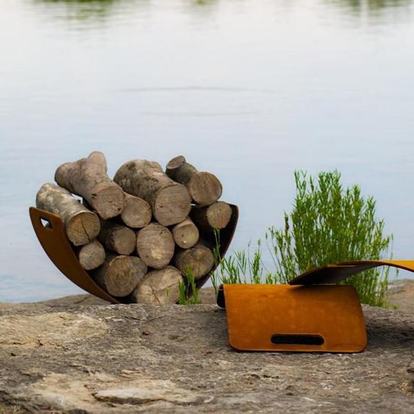 Fire Pit Art Wings Of Flight Log Rack - Shown with Pieces thumbnail