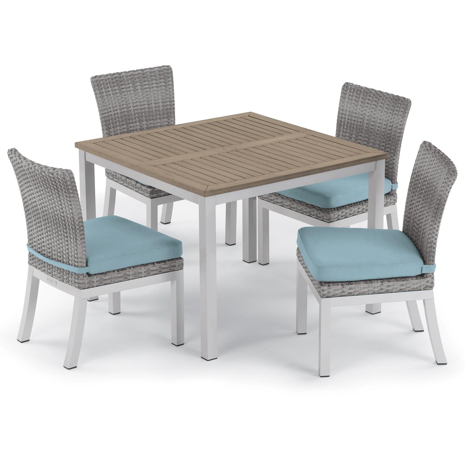 Oxford Garden Argento 2 Pc Wicker Dining Side Chair W/ Ice Blue Cushion in Flint/Argento - In Dining Set thumbnail