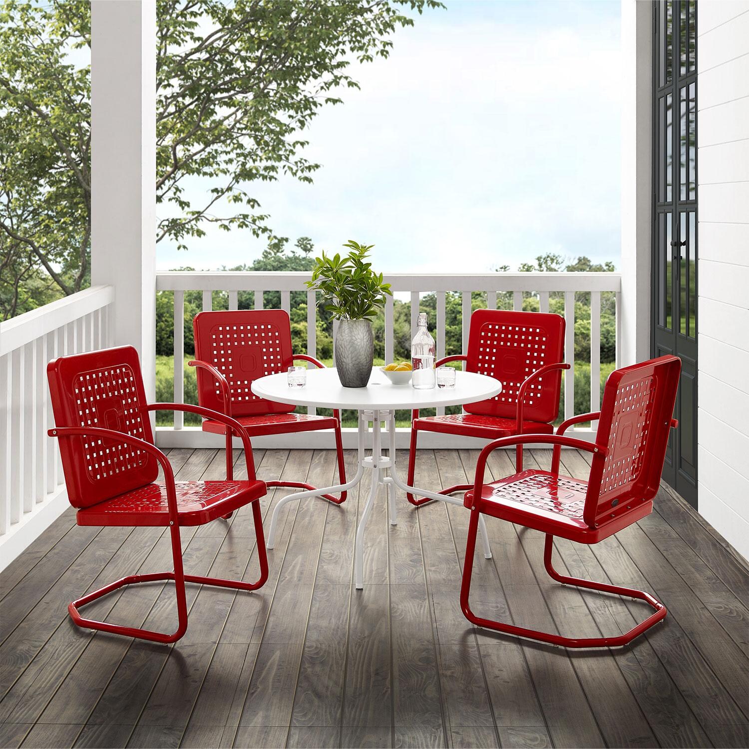 Ultimate Patio UP-32250RE 5Pc Round Retro Outdoor Dining Set in Red Gloss - On Back Porch - Lifestyle thumbnail