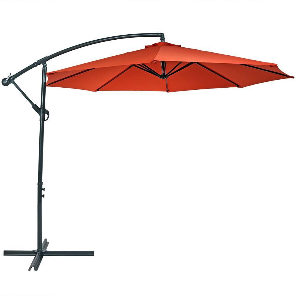 Ultimate Patio 10 Ft. Octagonal Steel Patio Cantilever Umbrella W/ Crank - Dark Gray Frame & Burnt Orange Polyester Canopy