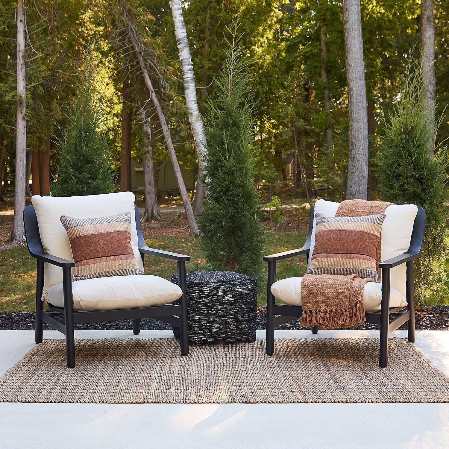 Bay St Louis 30-in Metal Outdoor Oversized Chair Set of 2 in Black W/ Sunbrella Cushions by Lakeview Outdoor Designs - Back Porch - Front View - Lifestyle thumbnail