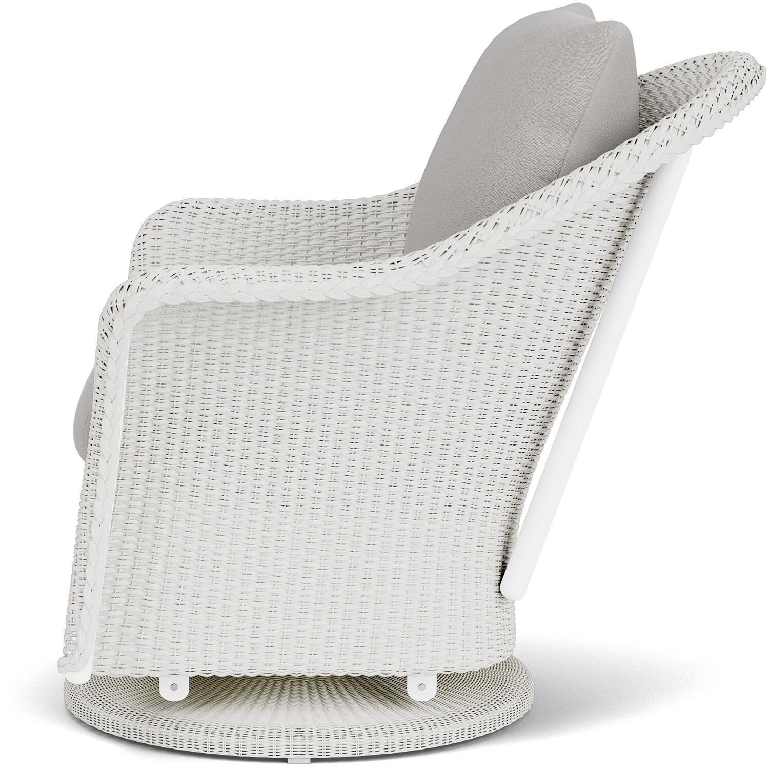 Lloyd Flanders Weekend Retreat Swivel Glider Lounge Chair in Matte White Finish W/ Tundra Dove Fabric - Side thumbnail