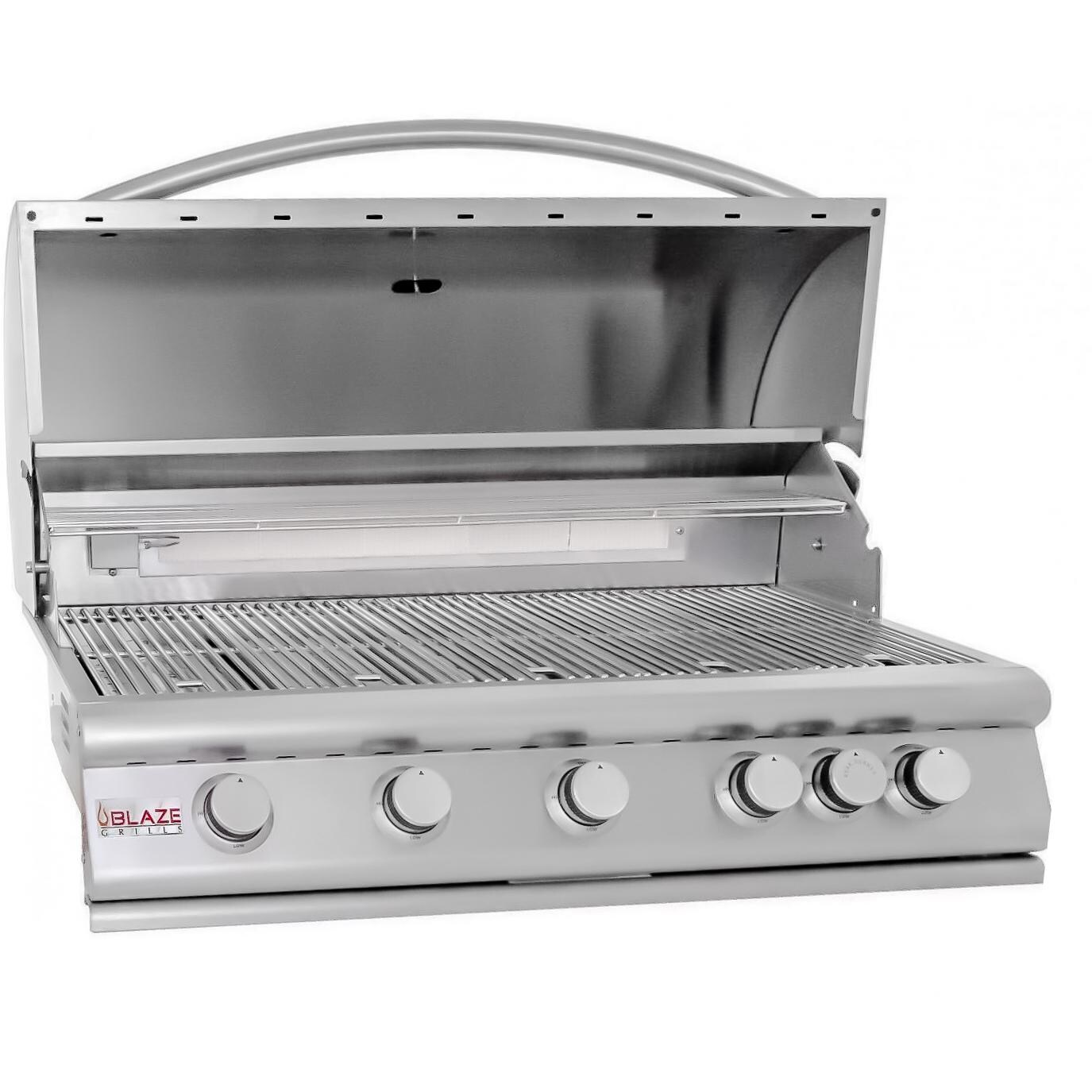 Blaze 40 Inch 5-Burner Built-In Gas Grill With Rear Infrared Burner - Lid Open thumbnail