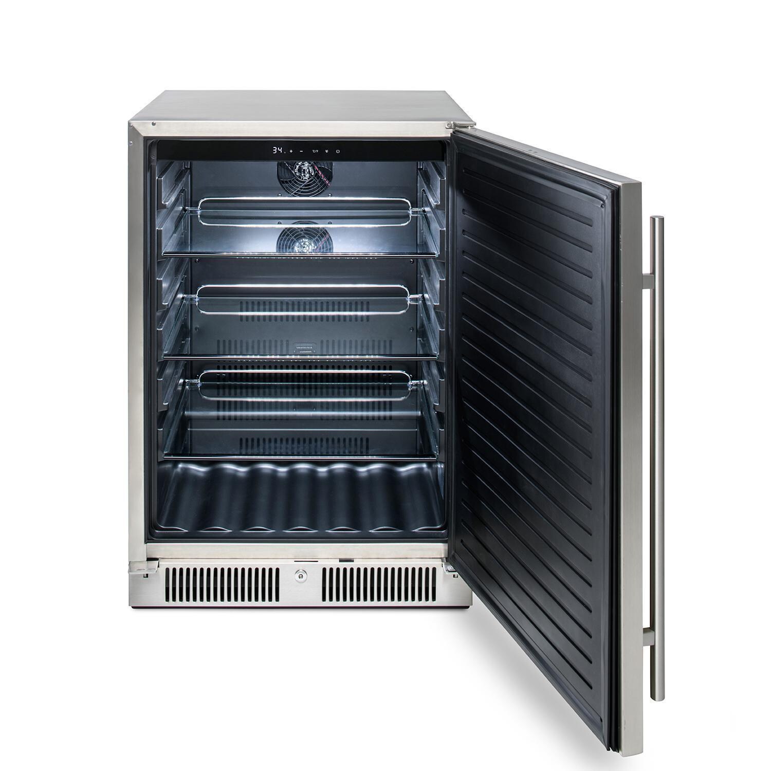 Blaze BLZ-SSRF-5.5 24-in 5.5 Cu. Ft. Outdoor Rated Compact Refrigerator - Door Open - White Background