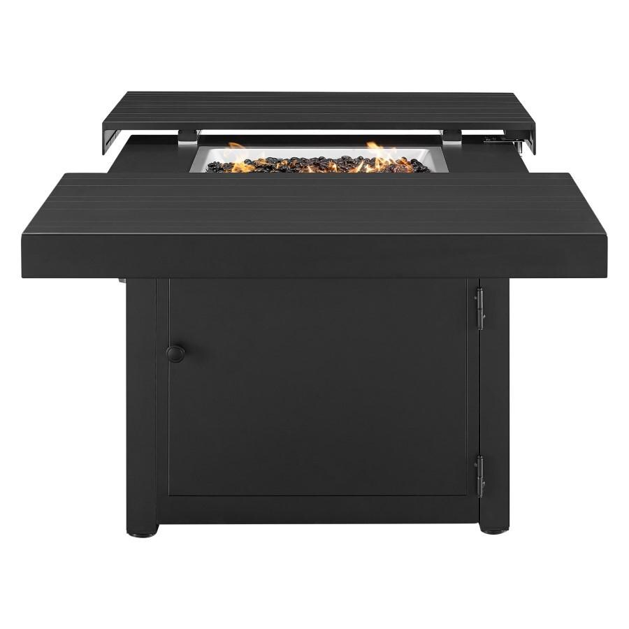 Plank and Hide 34 inch Square Functional Fire Pit Table in Black Iron - Black 90003-BLA-1-BLA-3 - Open Long View thumbnail