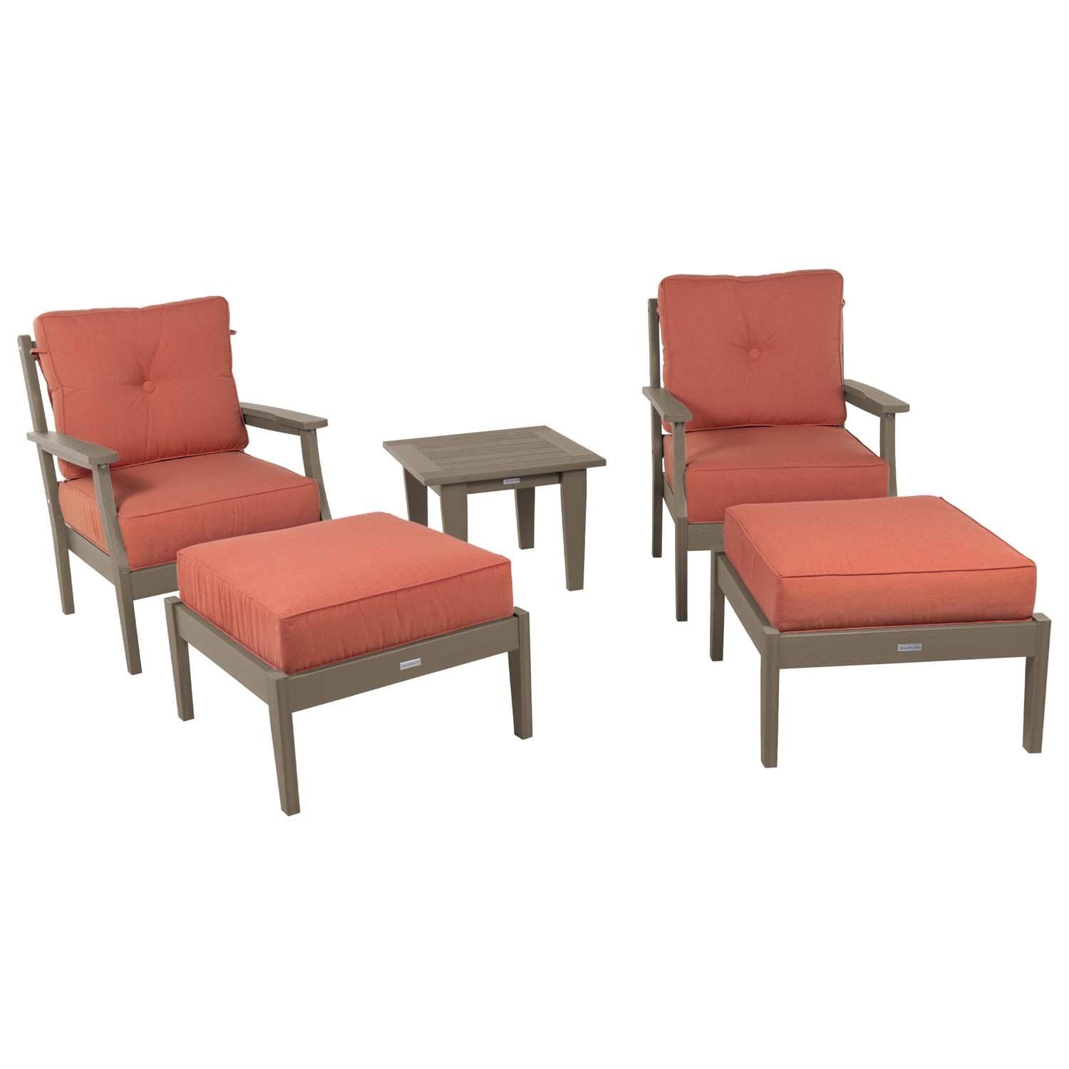 Blushing Bay 5 Pc Recycled Plastic Seating Set in Canvas Persimmon/Woodland Brown by Lakeview Outdoor Designs - Front View - White Background thumbnail