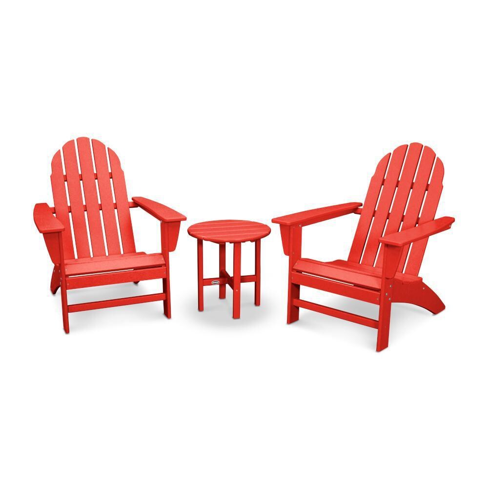 Vineyard 3 Pc Recycled Plastic Adirondack Seating Set in Sunset Red by POLYWOOD