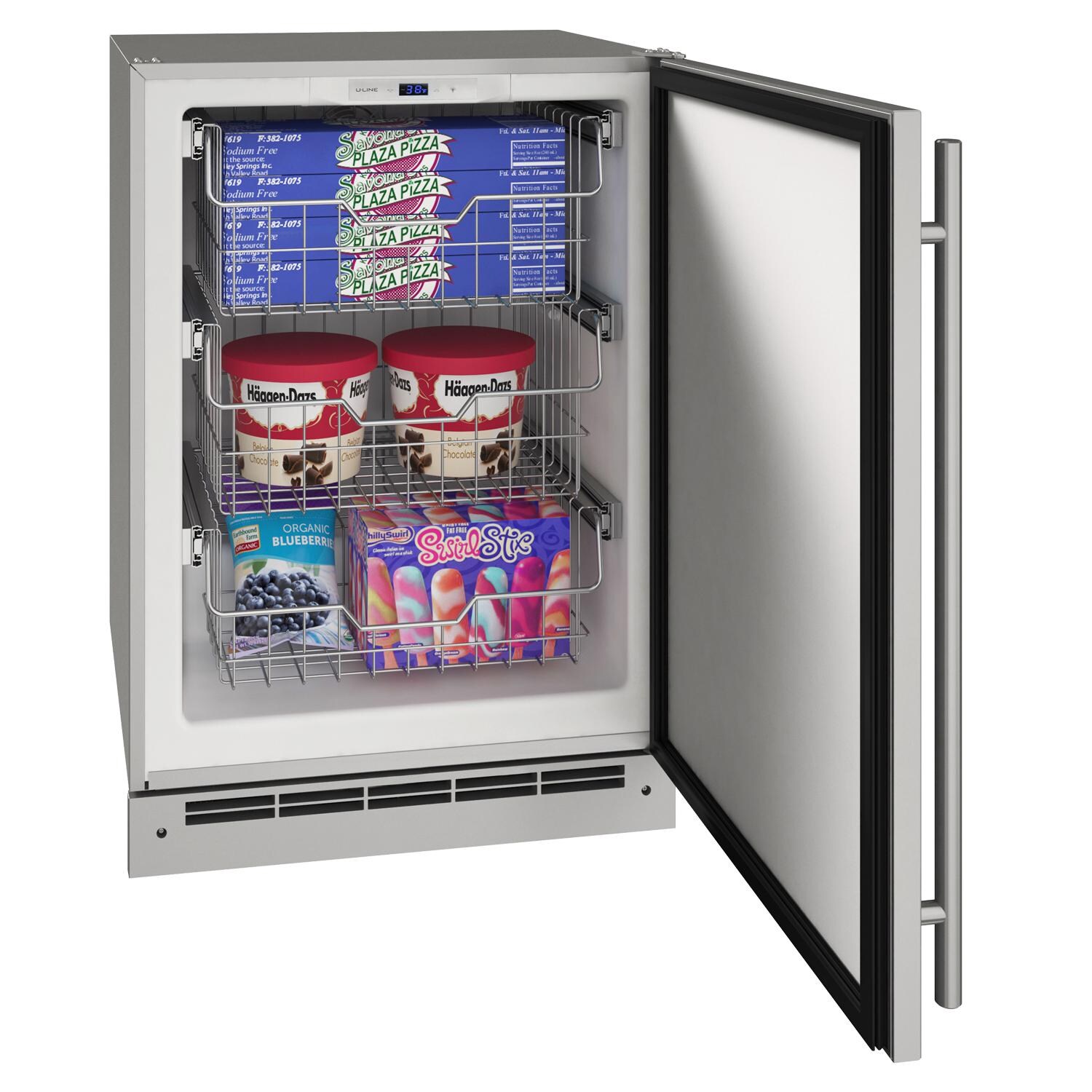 U-Line UOFZ124-SS01B 24-Inch 4.9 Cu. Ft. Outdoor Rated Convertible Freezer - Stainless Steel - In Use thumbnail