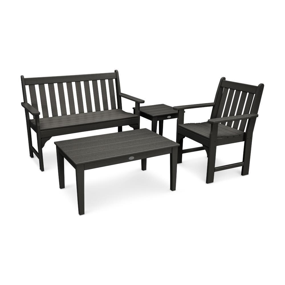 POLYWOOD Black Vineyard 4-Piece Bench Seating Set thumbnail